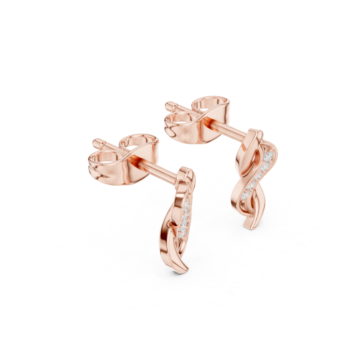 Twisted Diamond Curve Stud Earrings