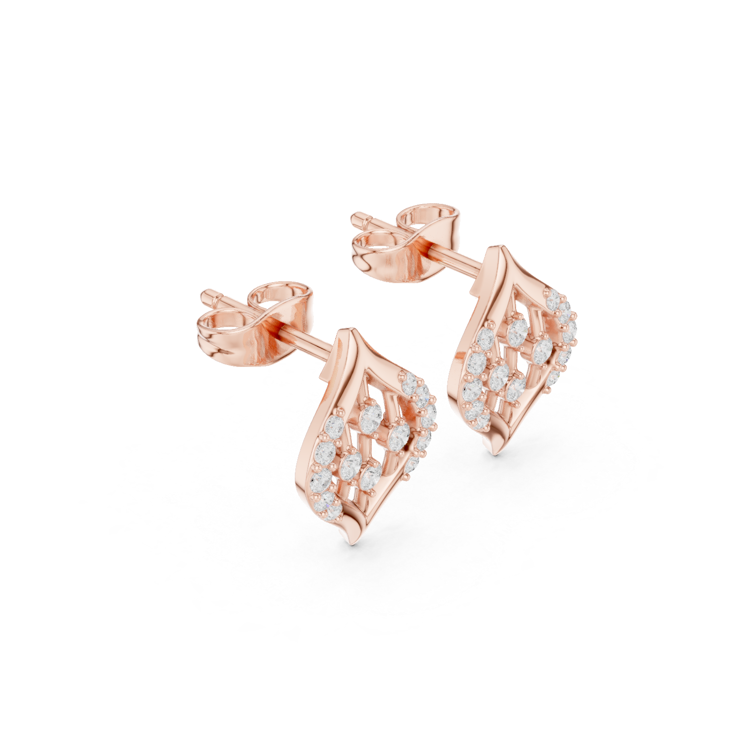 Diamond Leaf Frame Stud Earrings