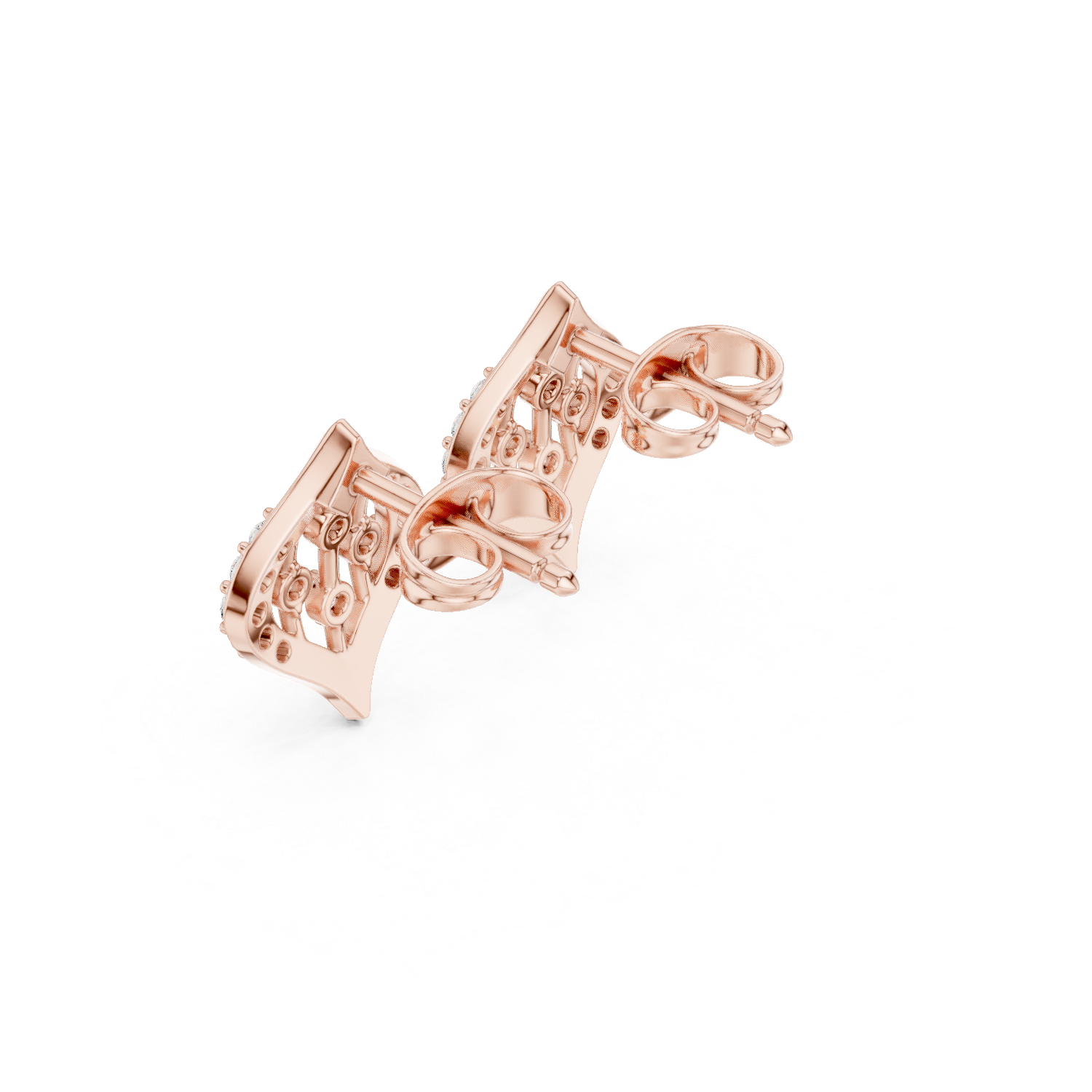 Diamond Leaf Frame Stud Earrings