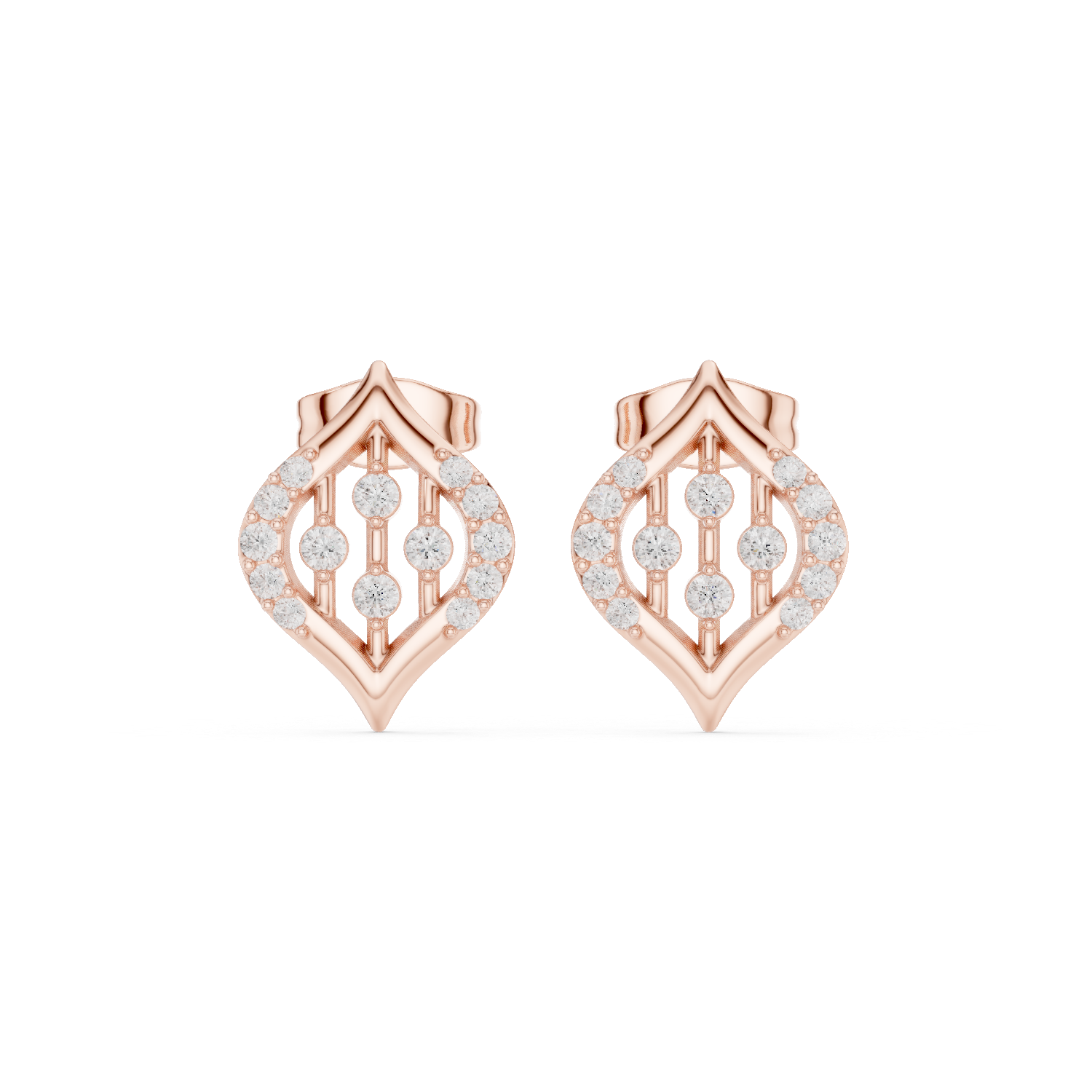 Diamond Leaf Frame Stud Earrings