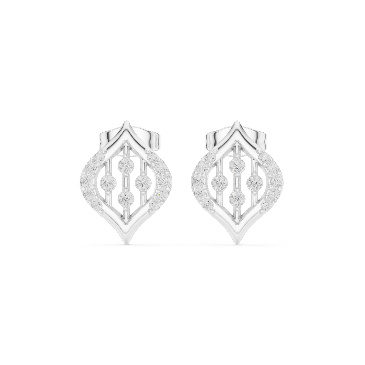 Diamond Leaf Frame Stud Earrings