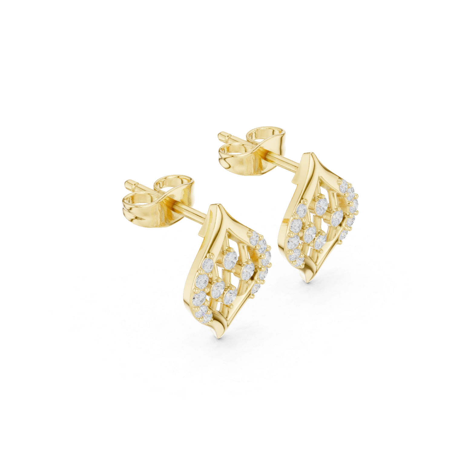 Diamond Leaf Frame Stud Earrings