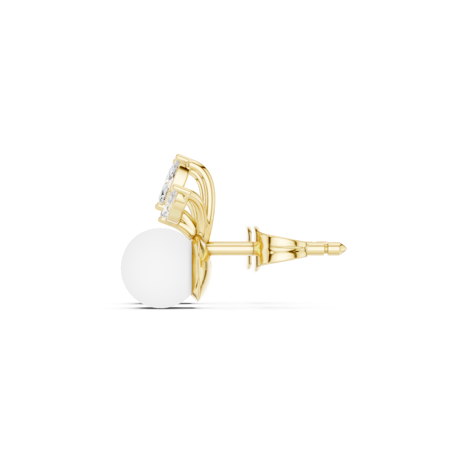 Diamond Leaf Pearl Stud Earrings