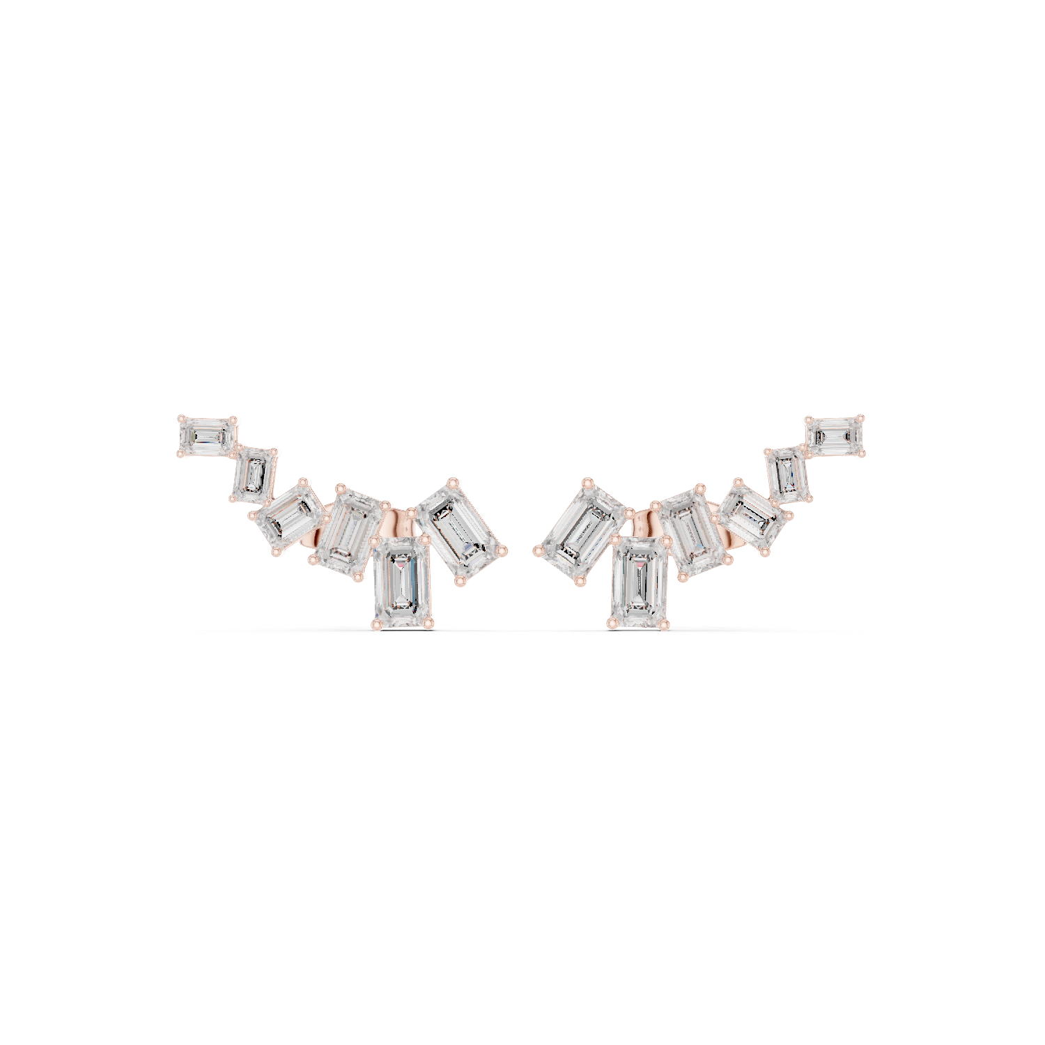 Emerald Cut Diamond Curved Climber Earrings