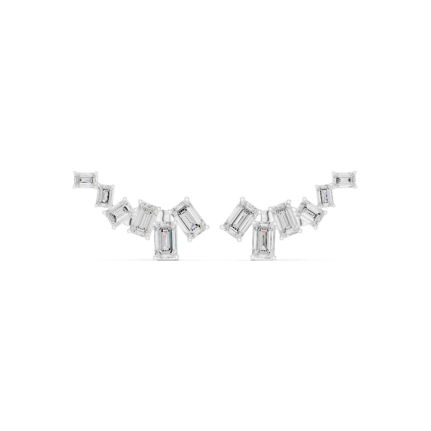 Emerald Cut Diamond Curved Climber Earrings