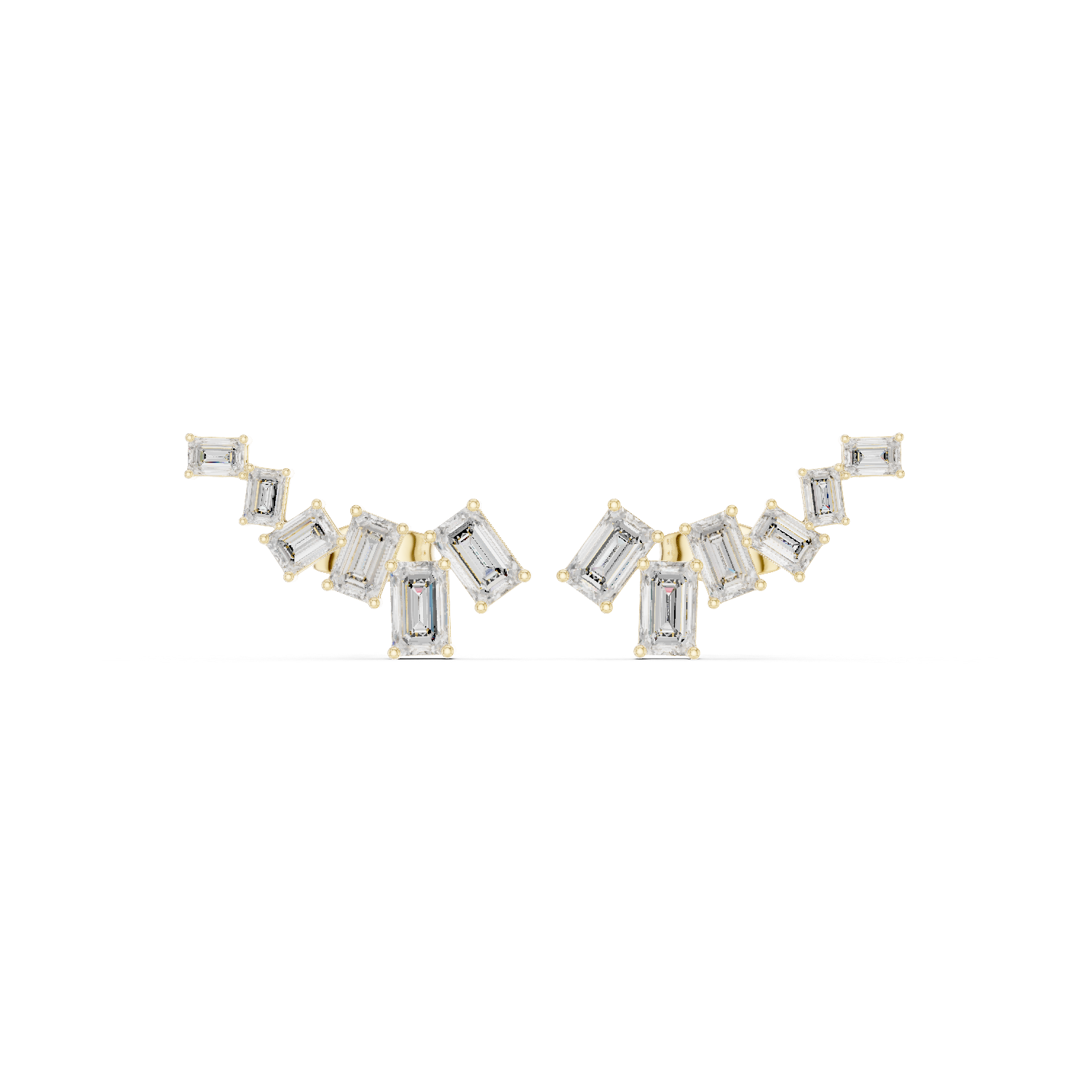 Emerald Cut Diamond Curved Climber Earrings