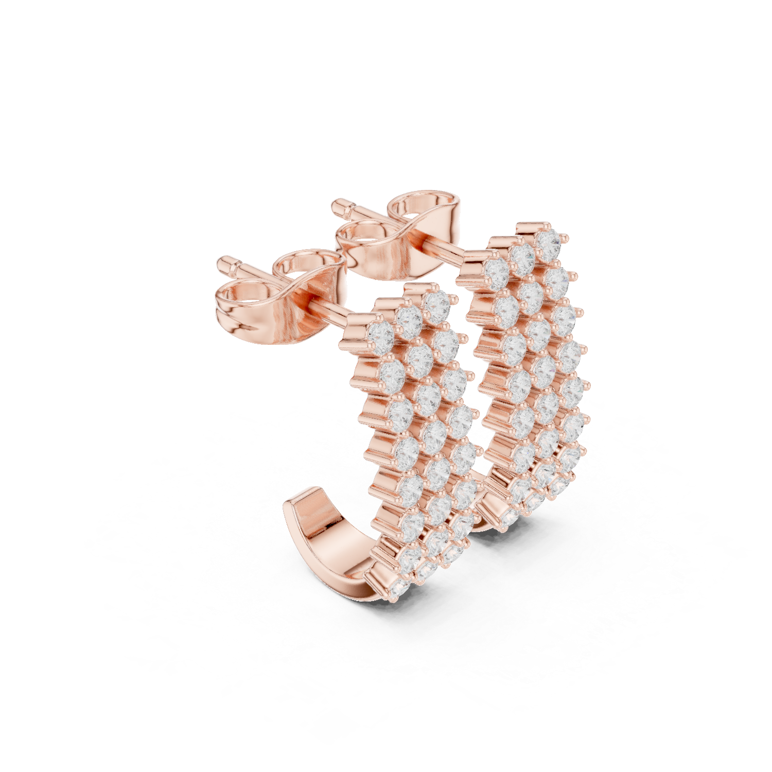 Diamond Multi-Row Hoop Earrings