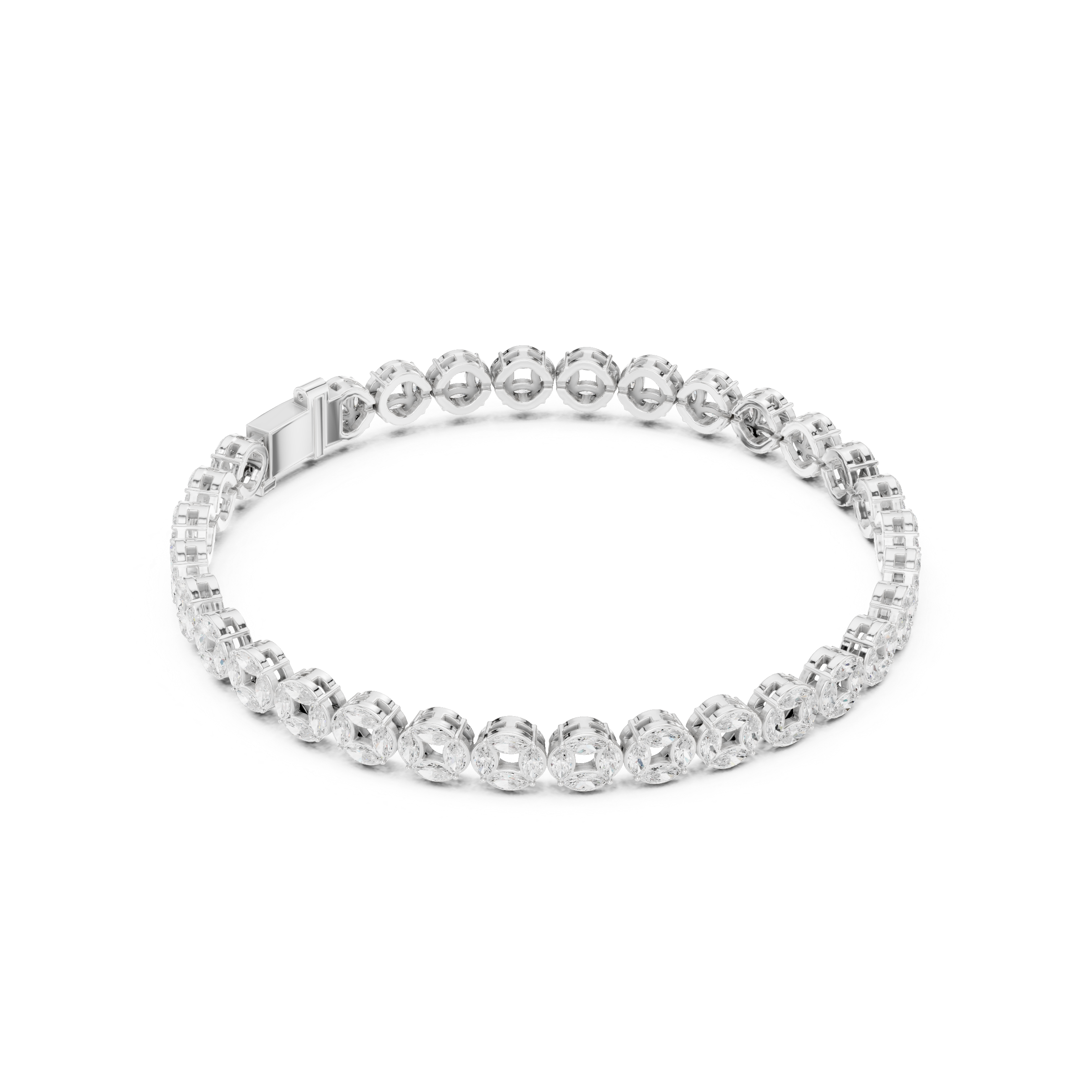 Marquise Halo Link Diamond Tennis Bracelet