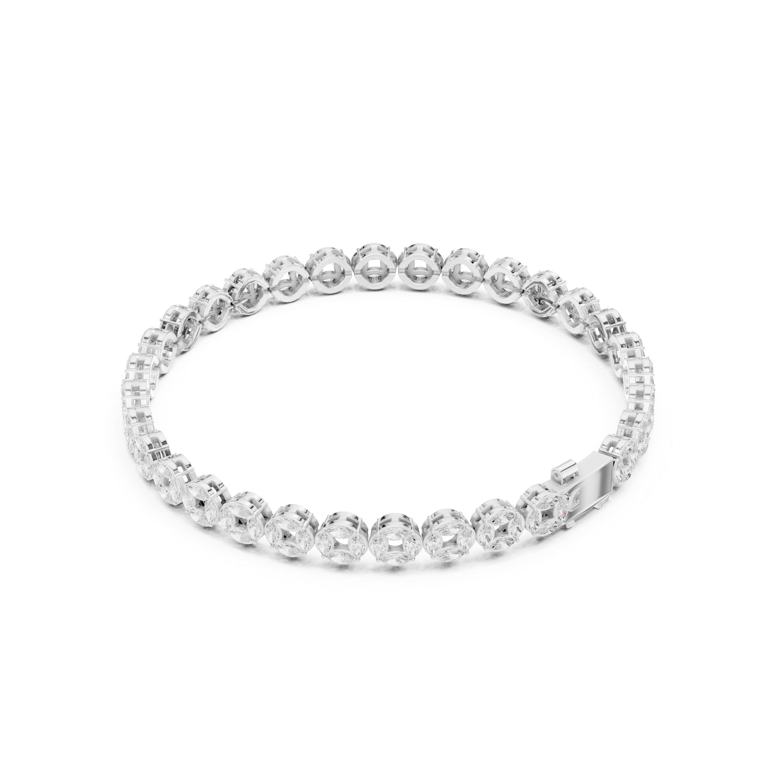 Marquise Halo Link Diamond Tennis Bracelet