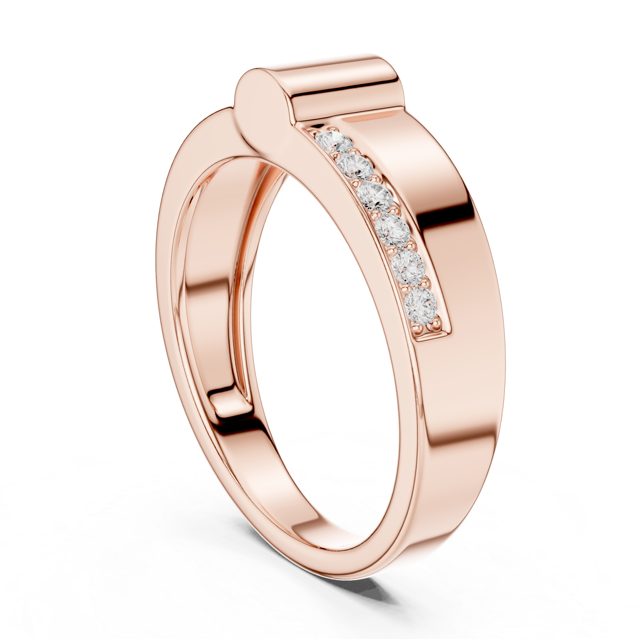 Men’s Modern Gold Ring with Side Pavé Diamond Channels