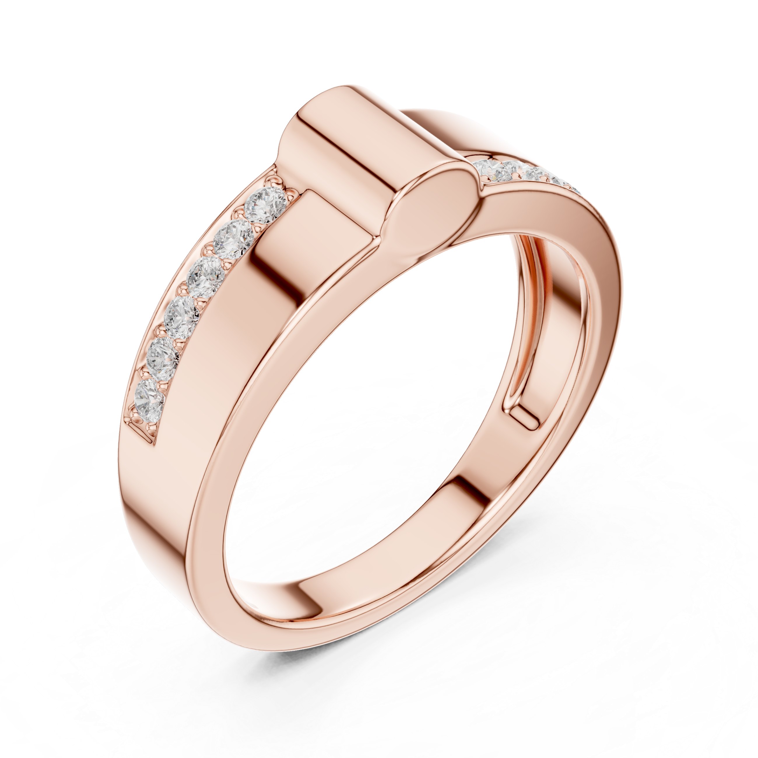 Men’s Modern Gold Ring with Side Pavé Diamond Channels