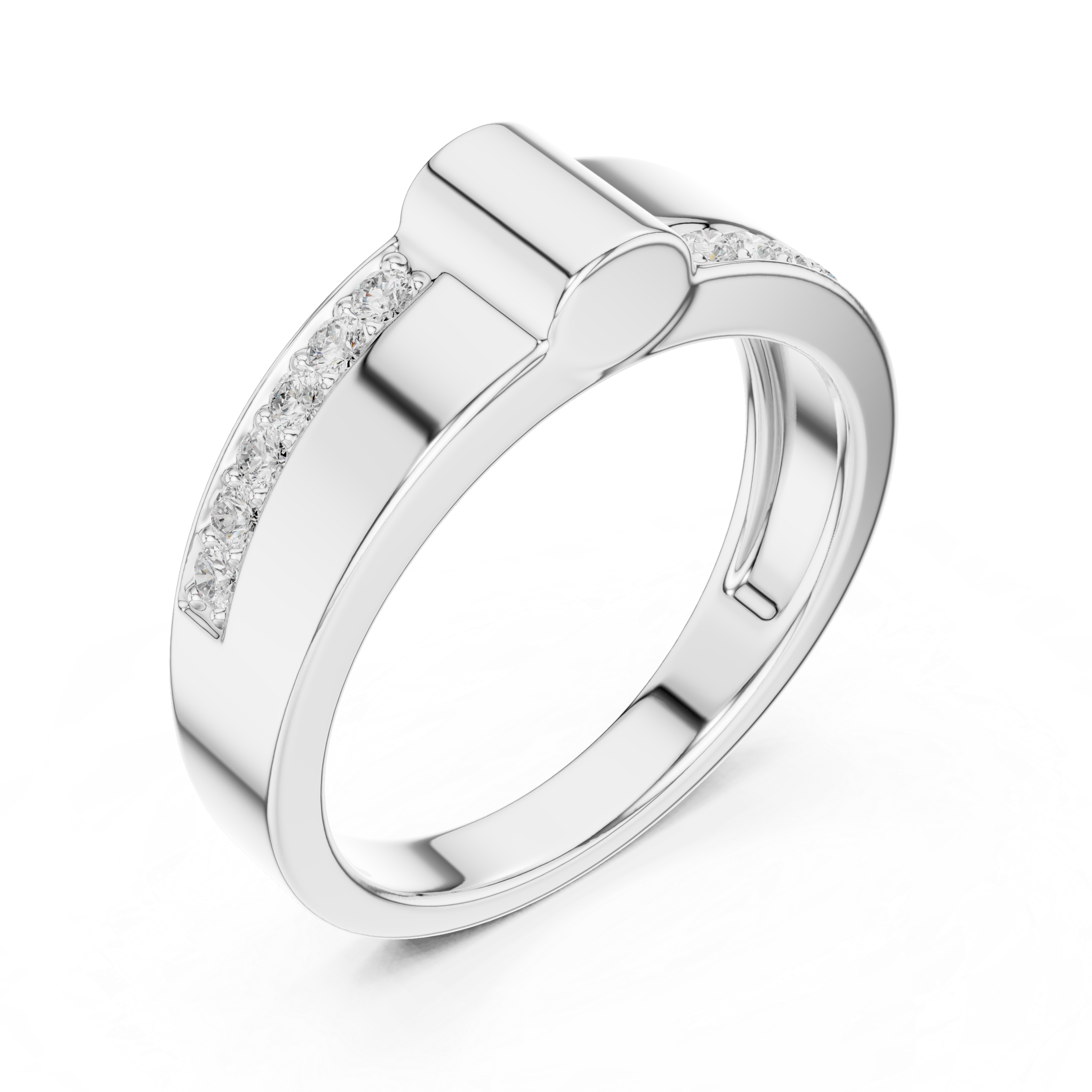 Men’s Modern Gold Ring with Side Pavé Diamond Channels