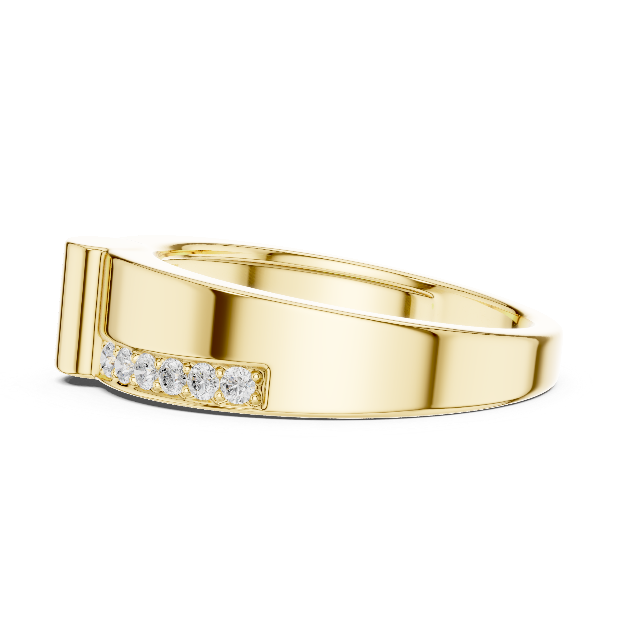 Men’s Modern Gold Ring with Side Pavé Diamond Channels
