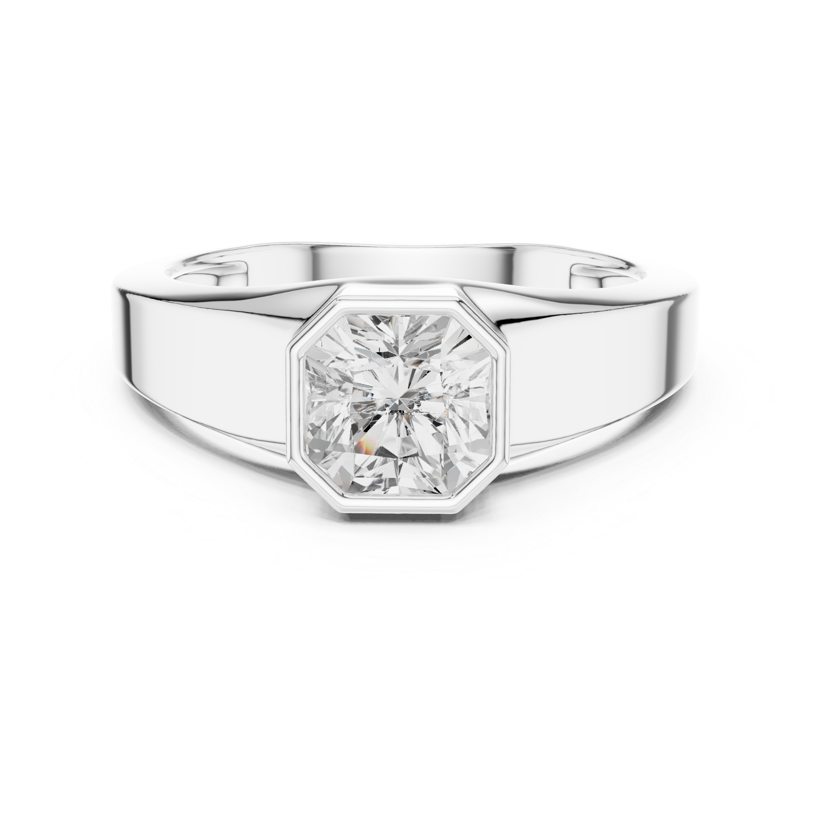 Minimal Men's Ring with Radiant Cut Center Stone