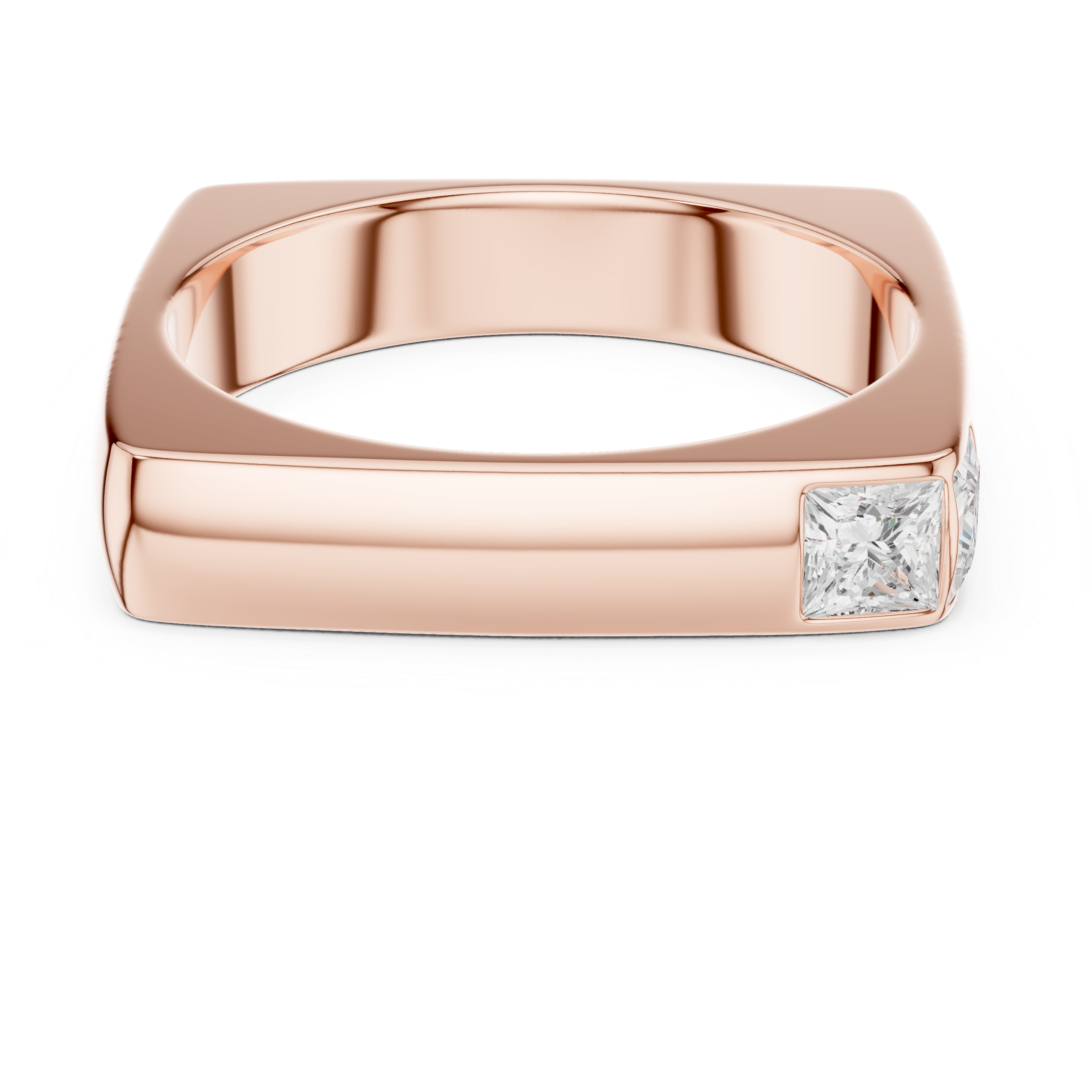 Modern Square Profile Ring with Side Princess Diamonds