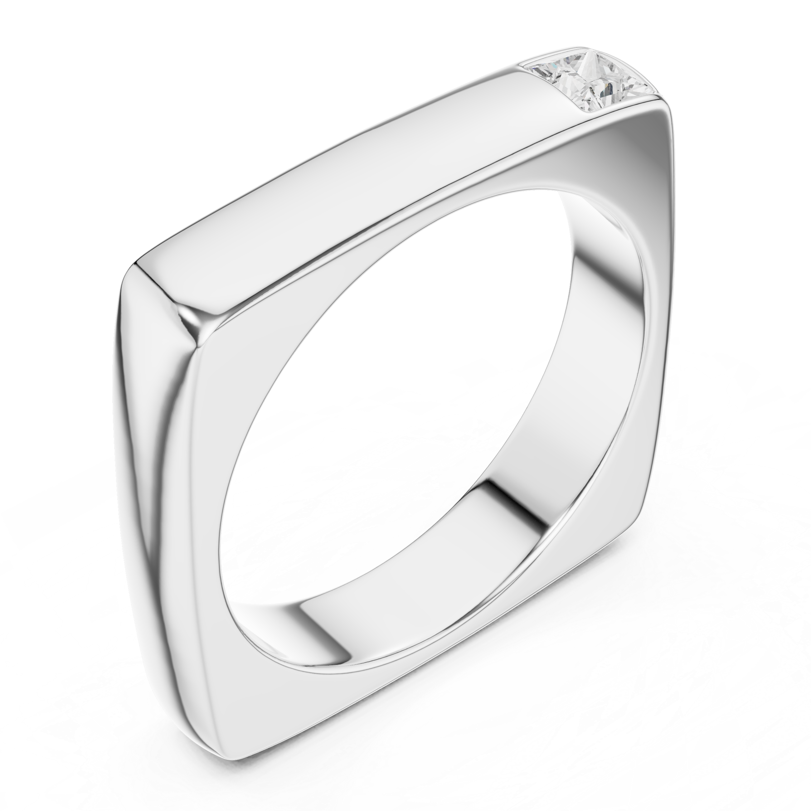 Modern Square Profile Ring with Side Princess Diamonds