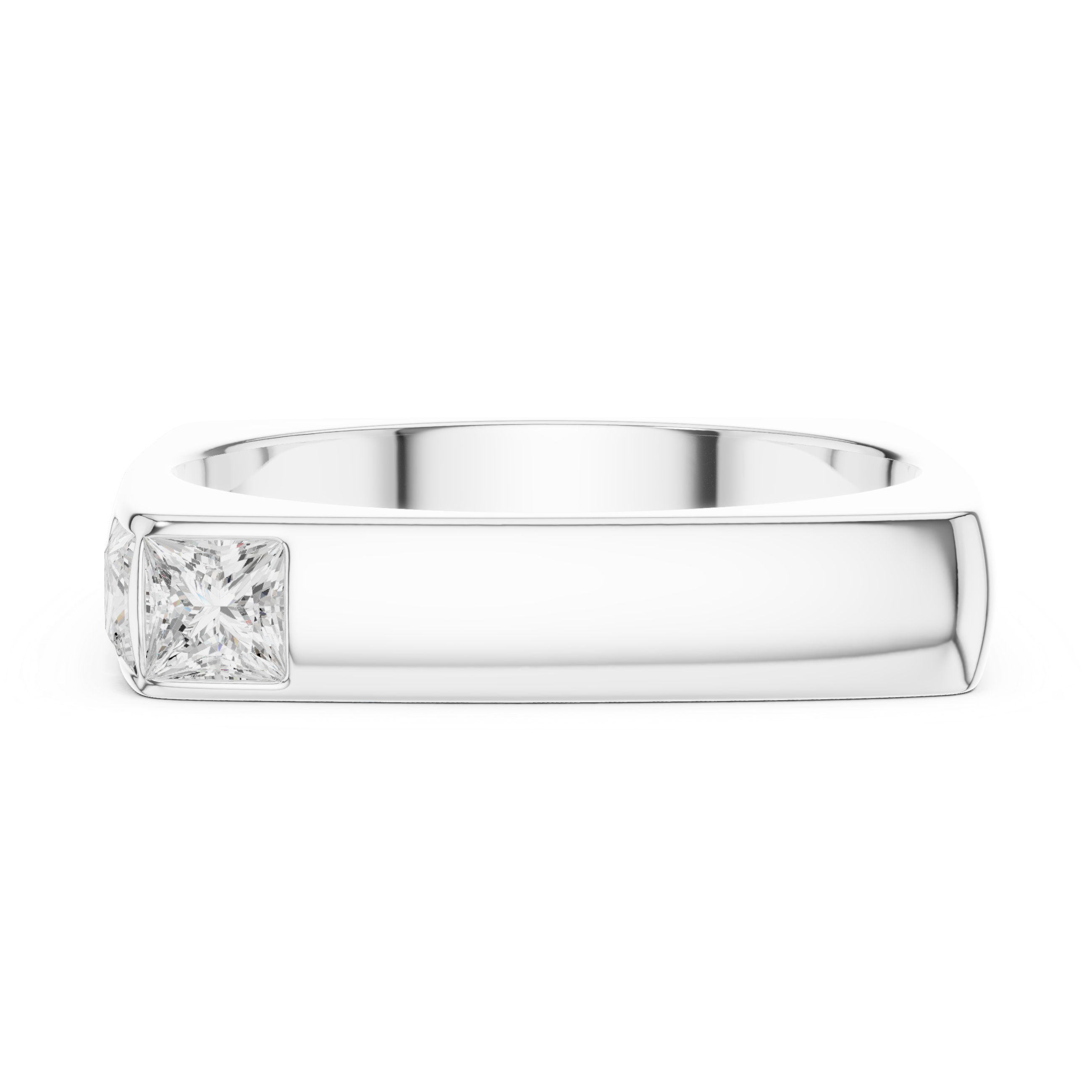 Modern Square Profile Ring with Side Princess Diamonds