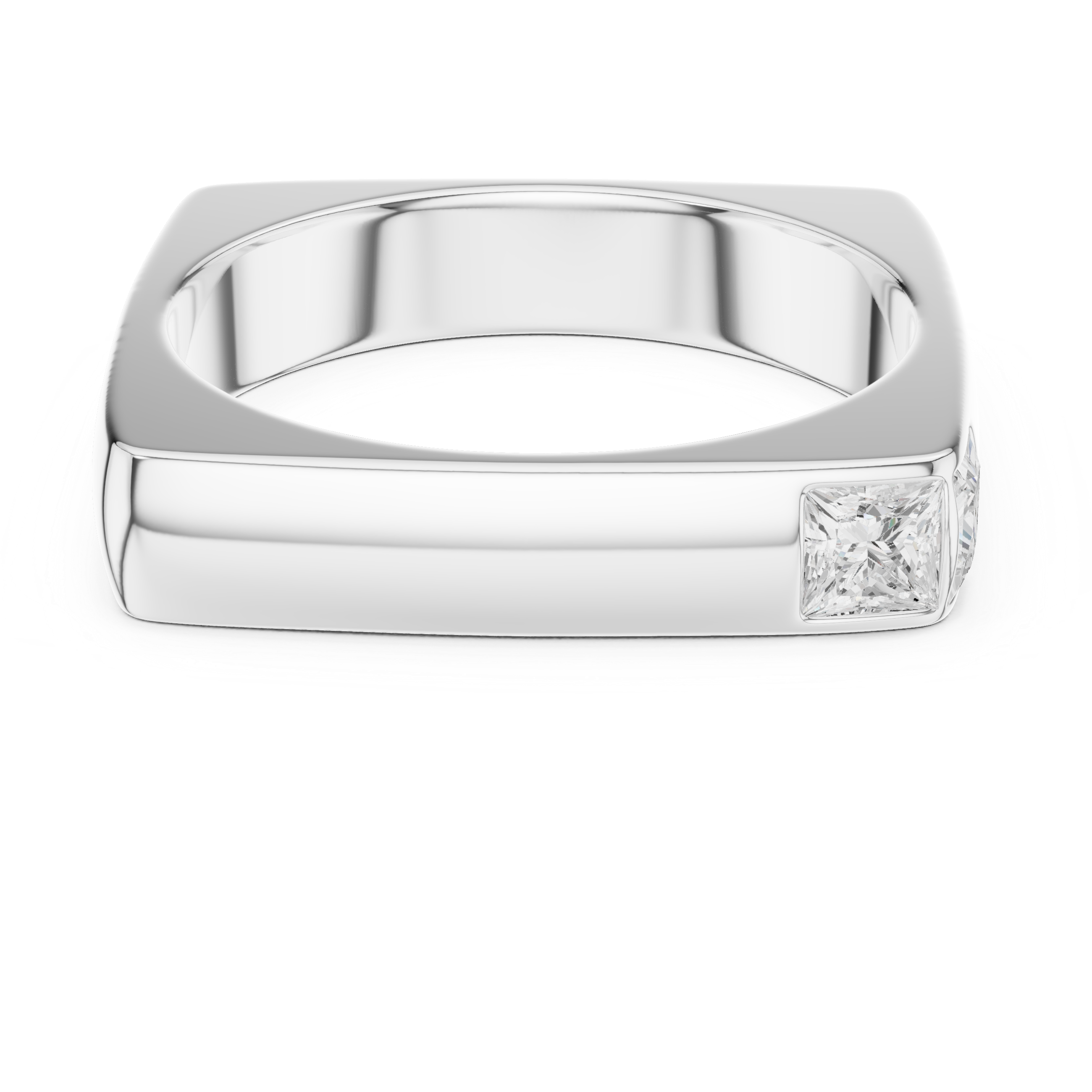 Modern Square Profile Ring with Side Princess Diamonds