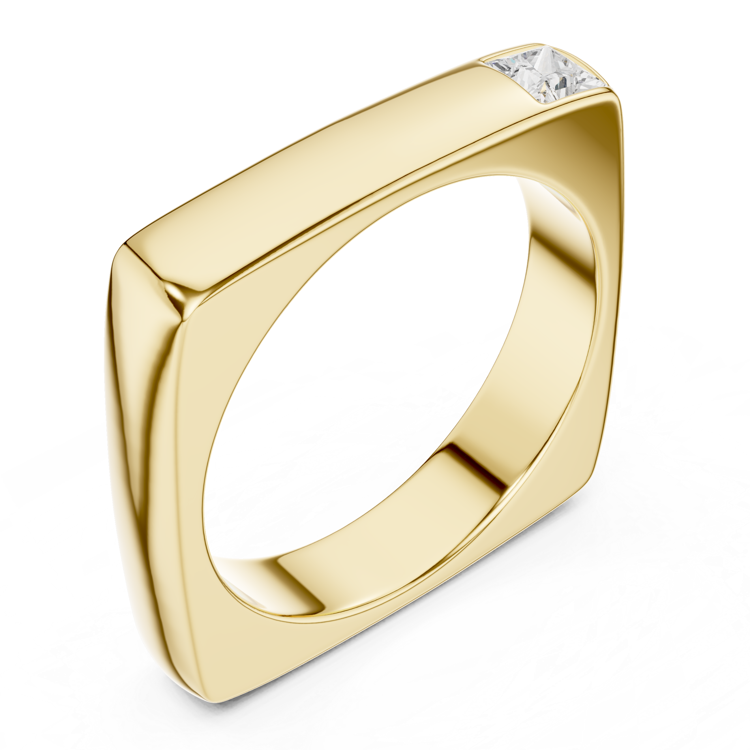 Modern Square Profile Ring with Side Princess Diamonds