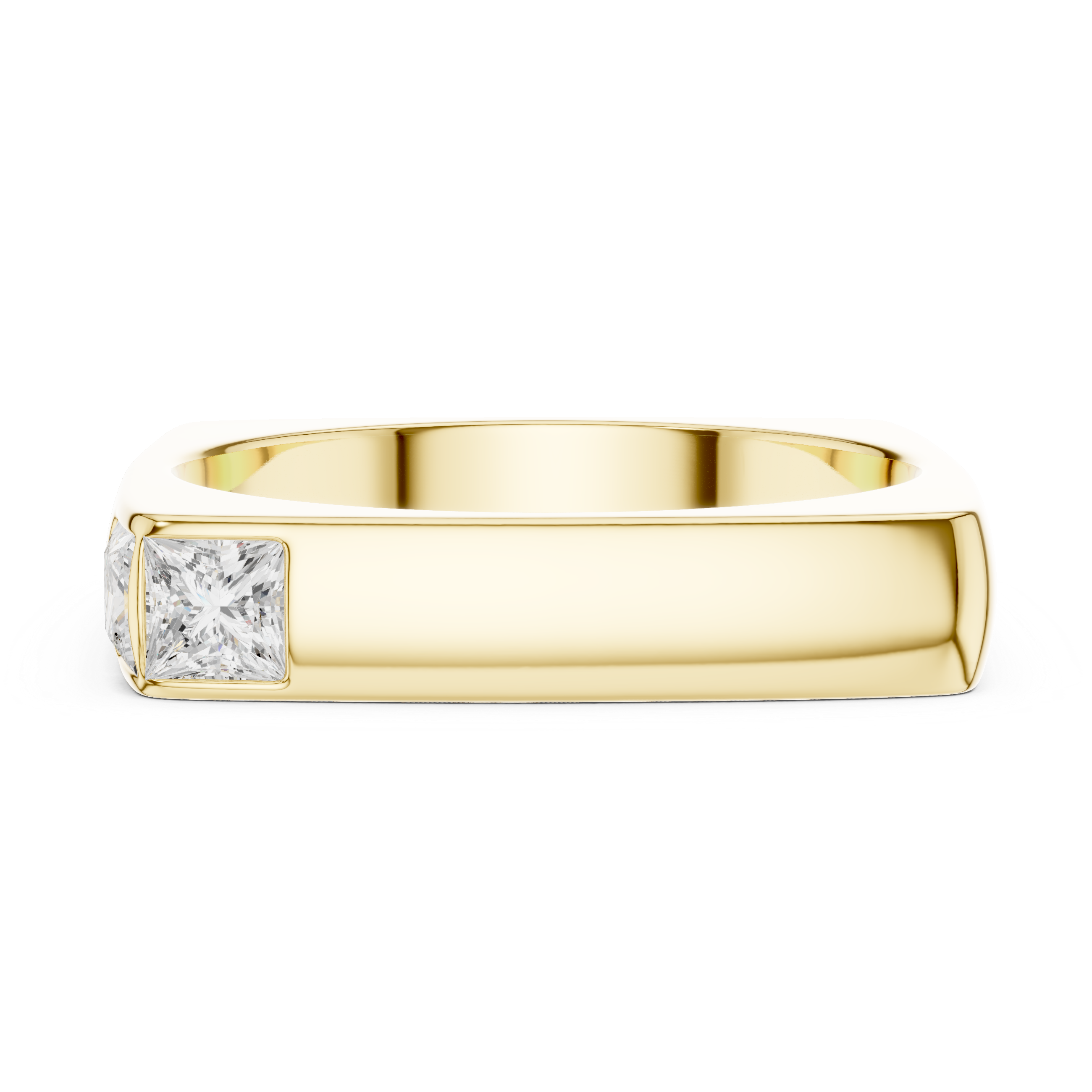 Modern Square Profile Ring with Side Princess Diamonds