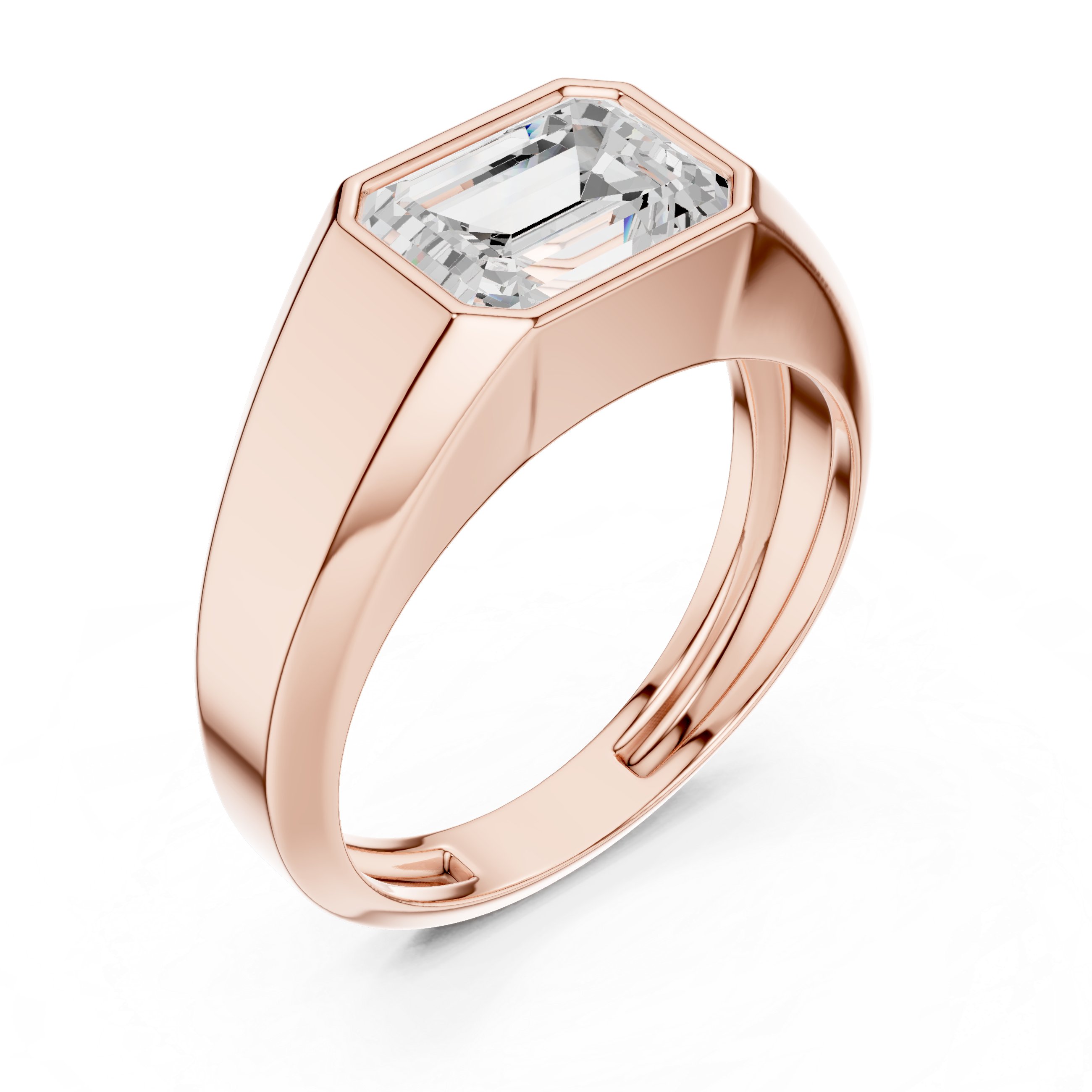 Emerald Cut Bezel Set Signet Ring
