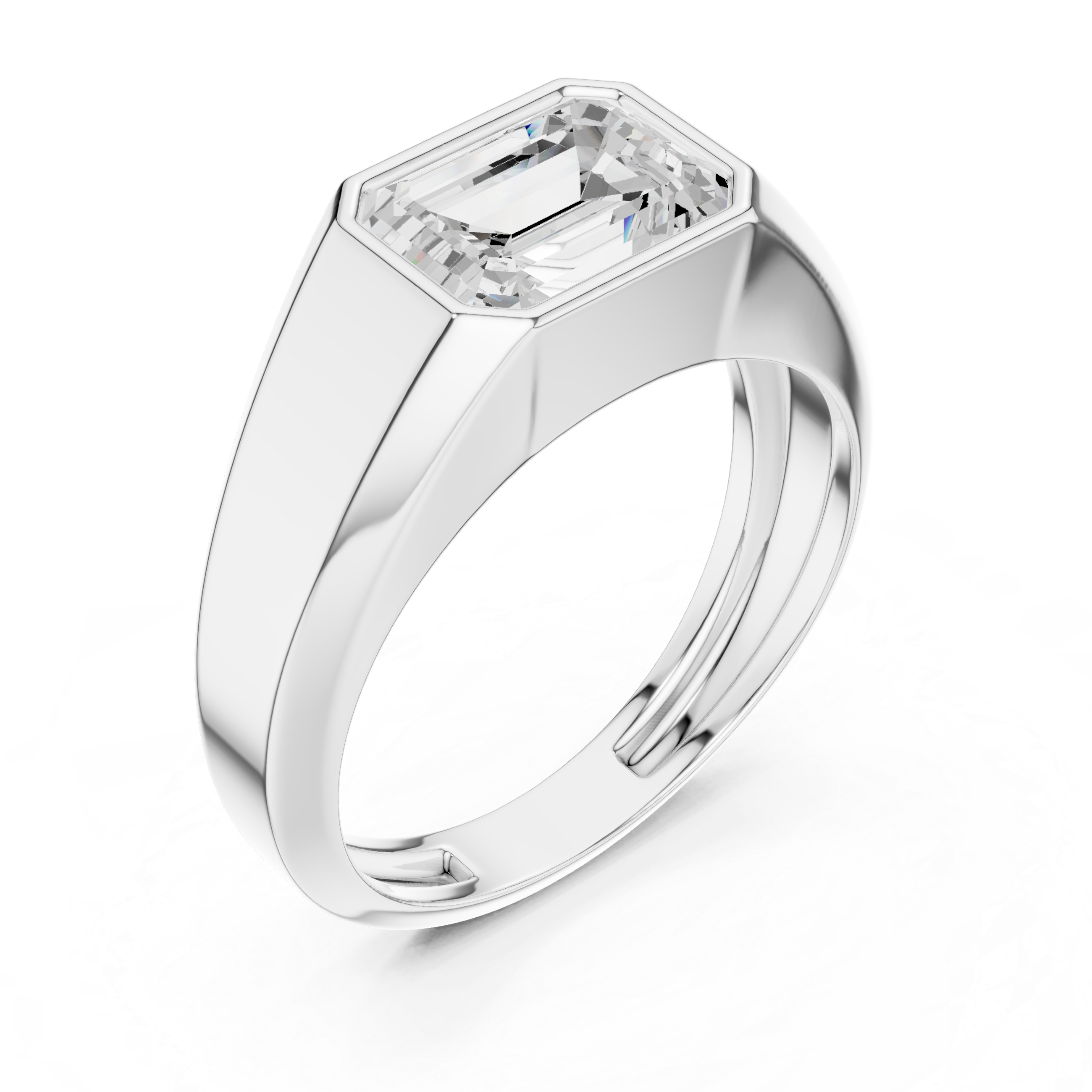 Emerald Cut Bezel Set Signet Ring