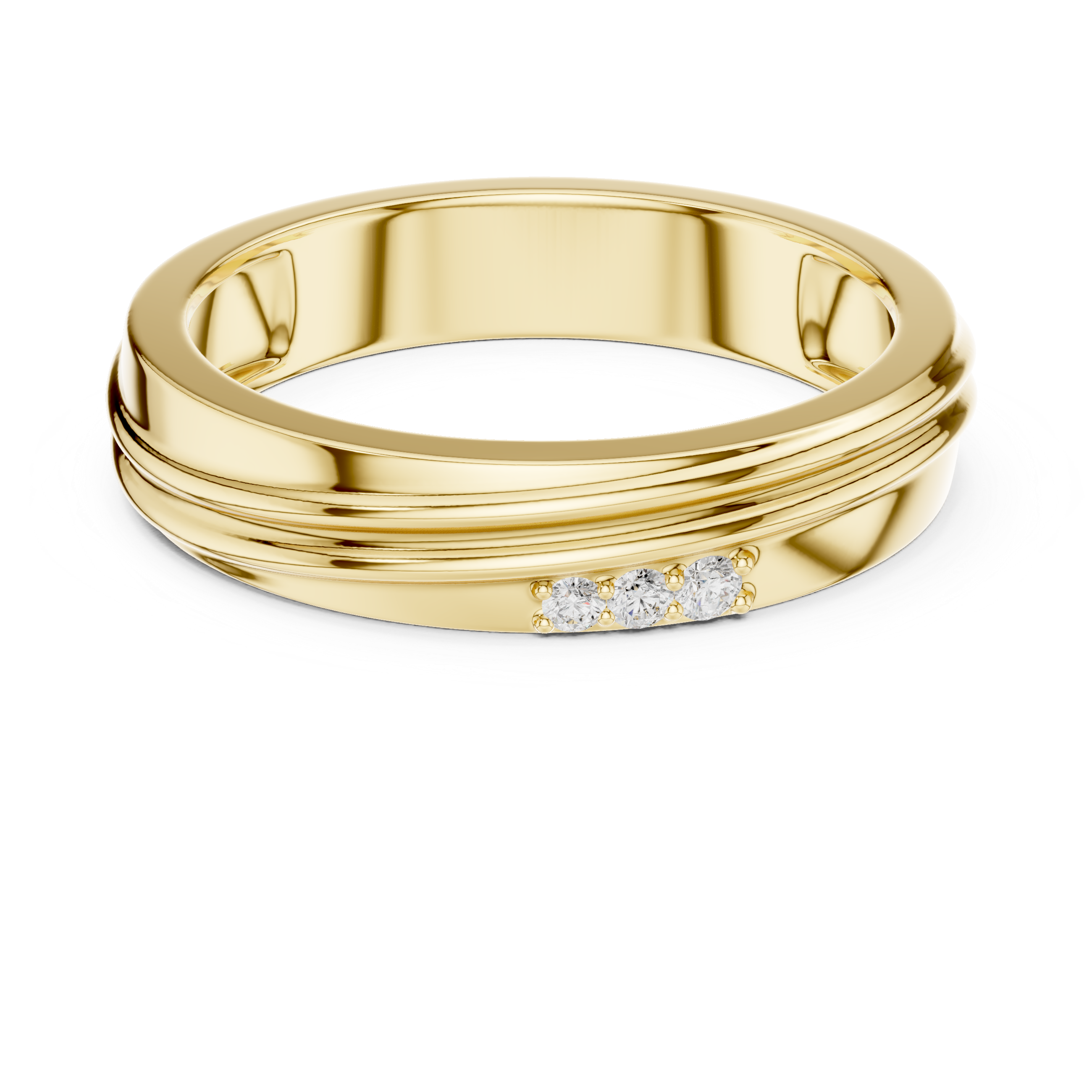 Triple Stone Accent Men's Ring with Grooved Band