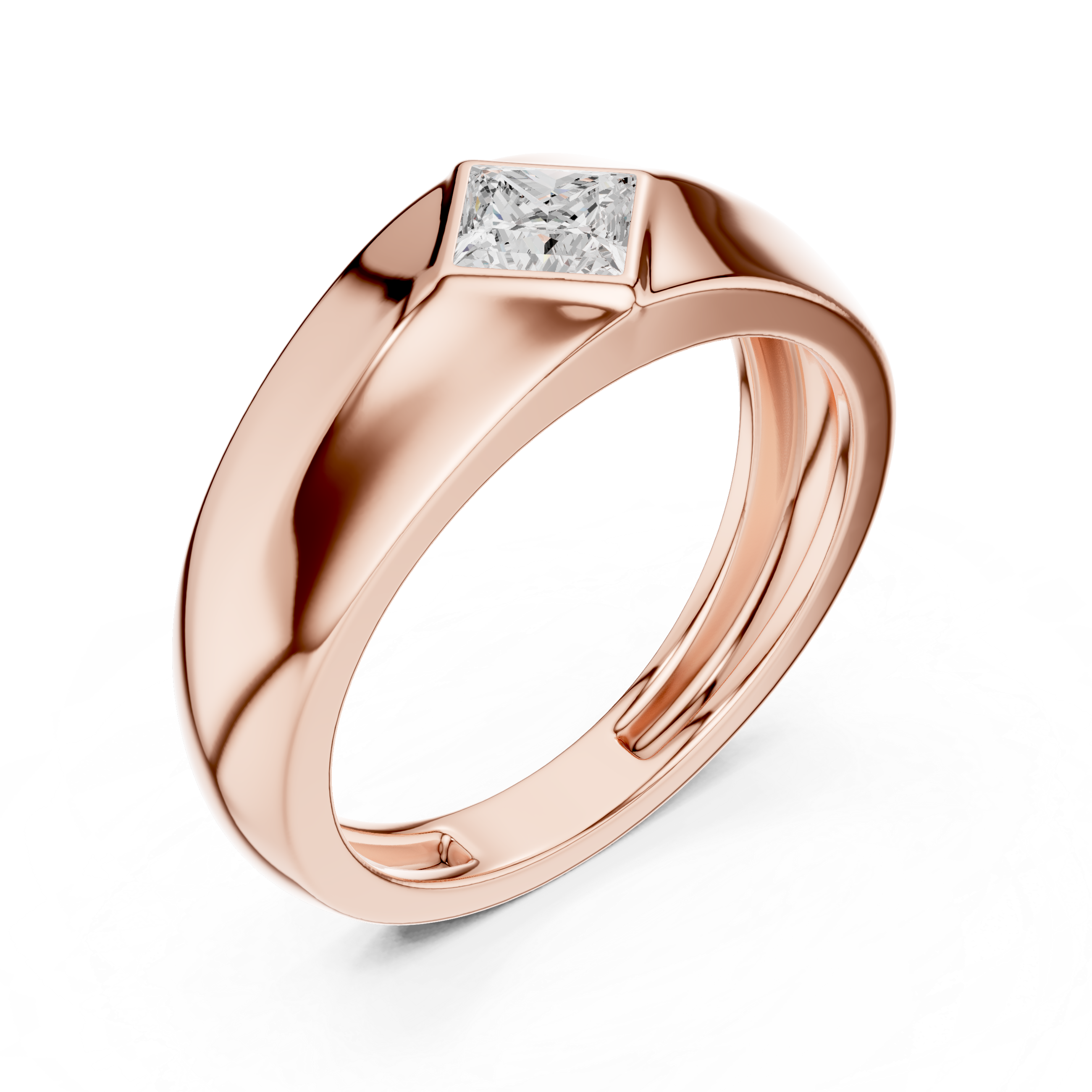 Modern Men's Ring with Princess Cut Center Stone
