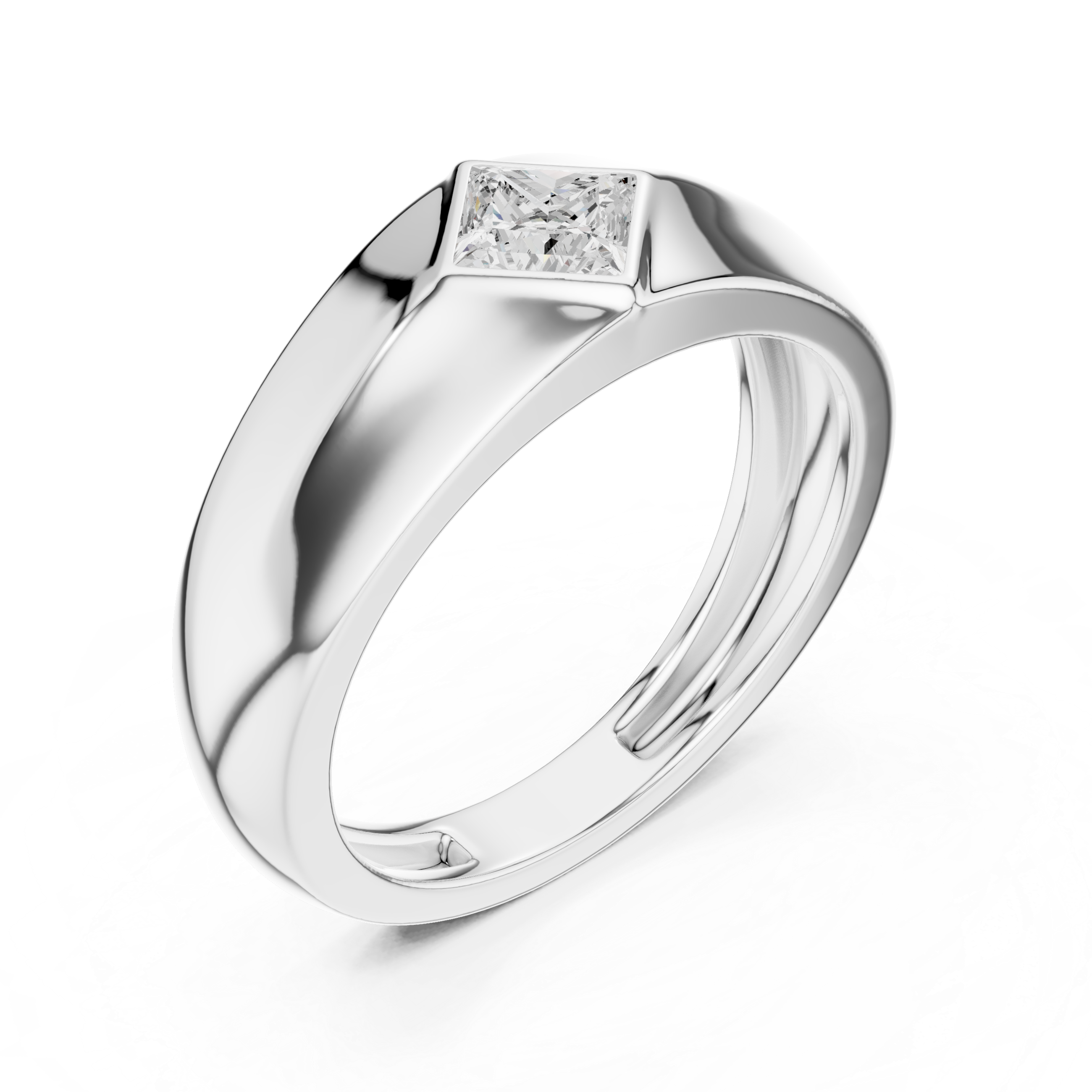 Modern Men's Ring with Princess Cut Center Stone