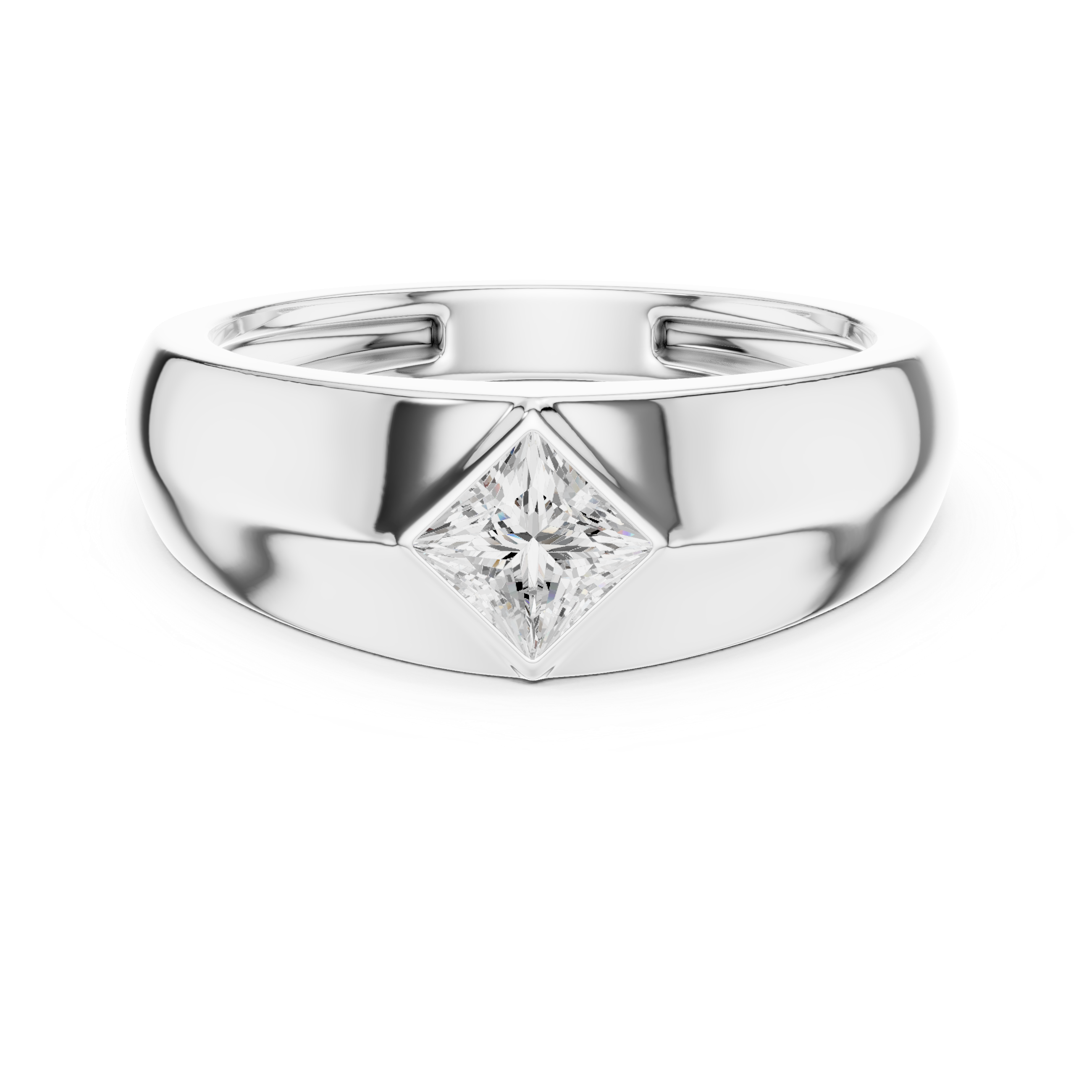 Modern Men's Ring with Princess Cut Center Stone