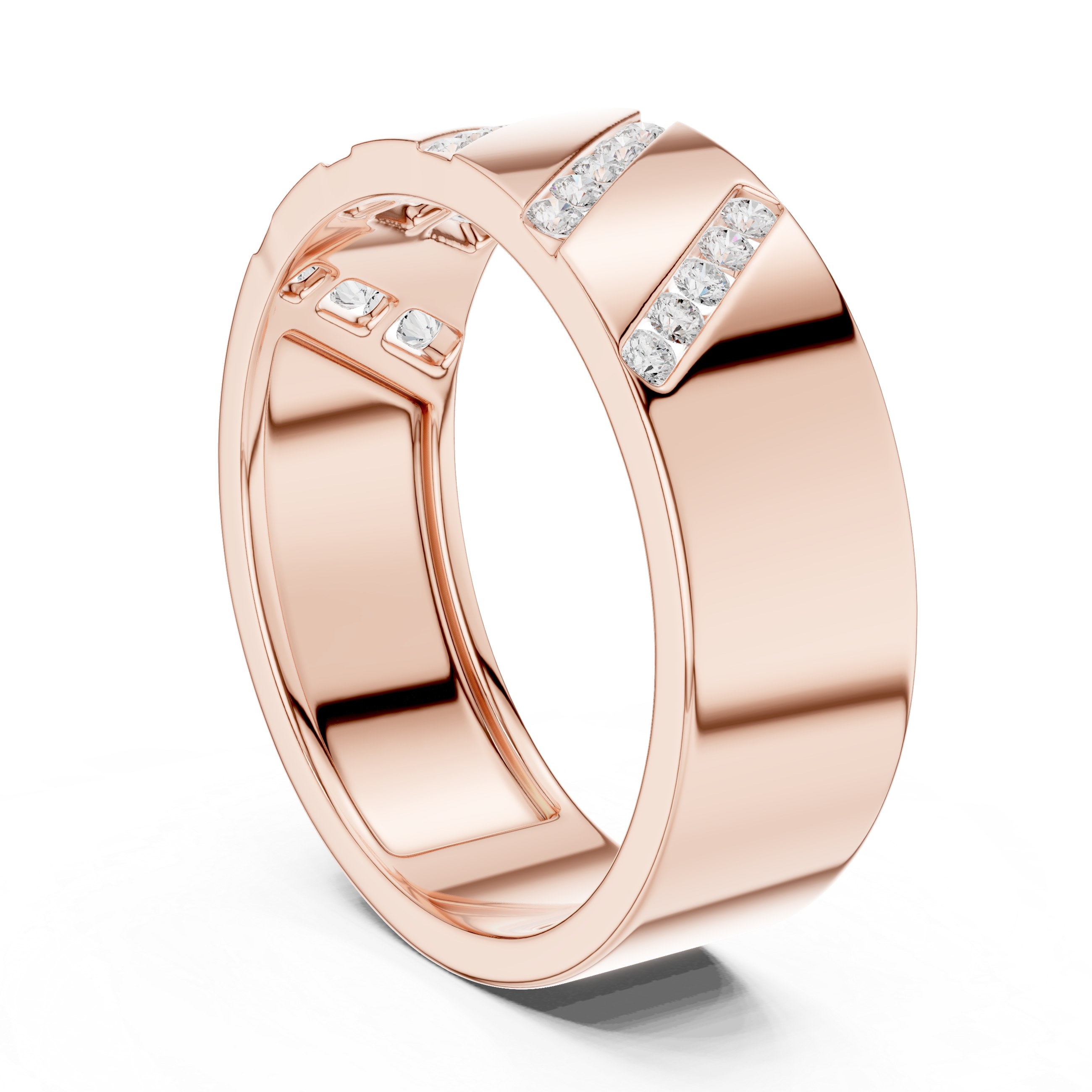 Diagonal Channel Diamond Band Ring