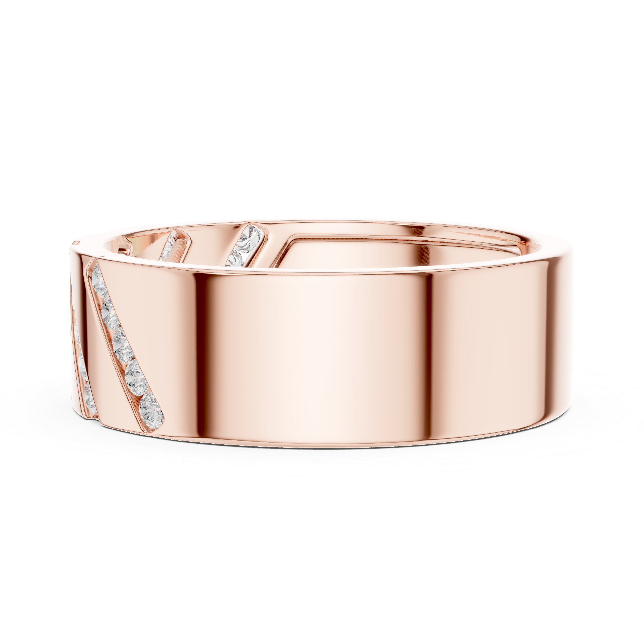 Diagonal Channel Diamond Band Ring
