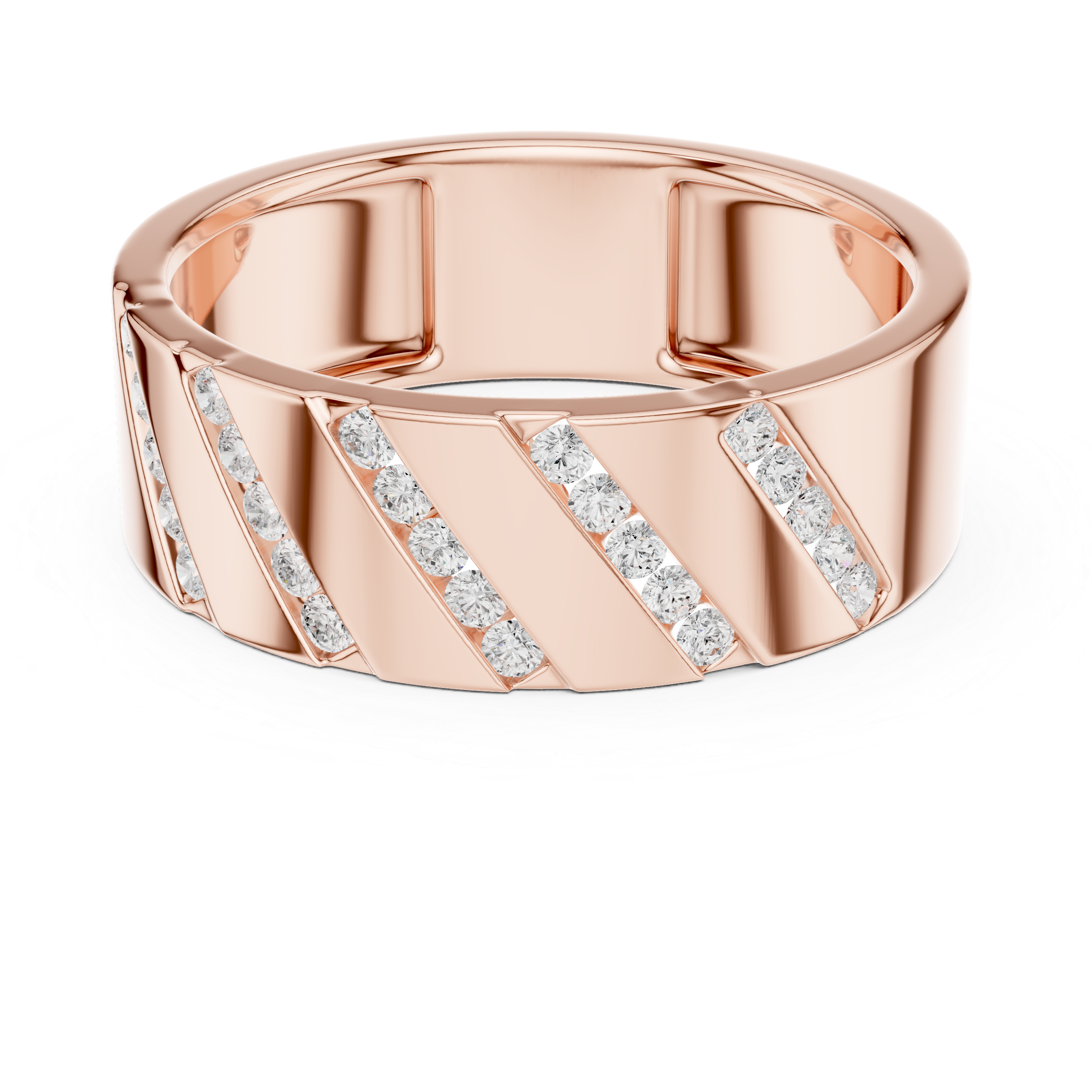 Diagonal Channel Diamond Band Ring