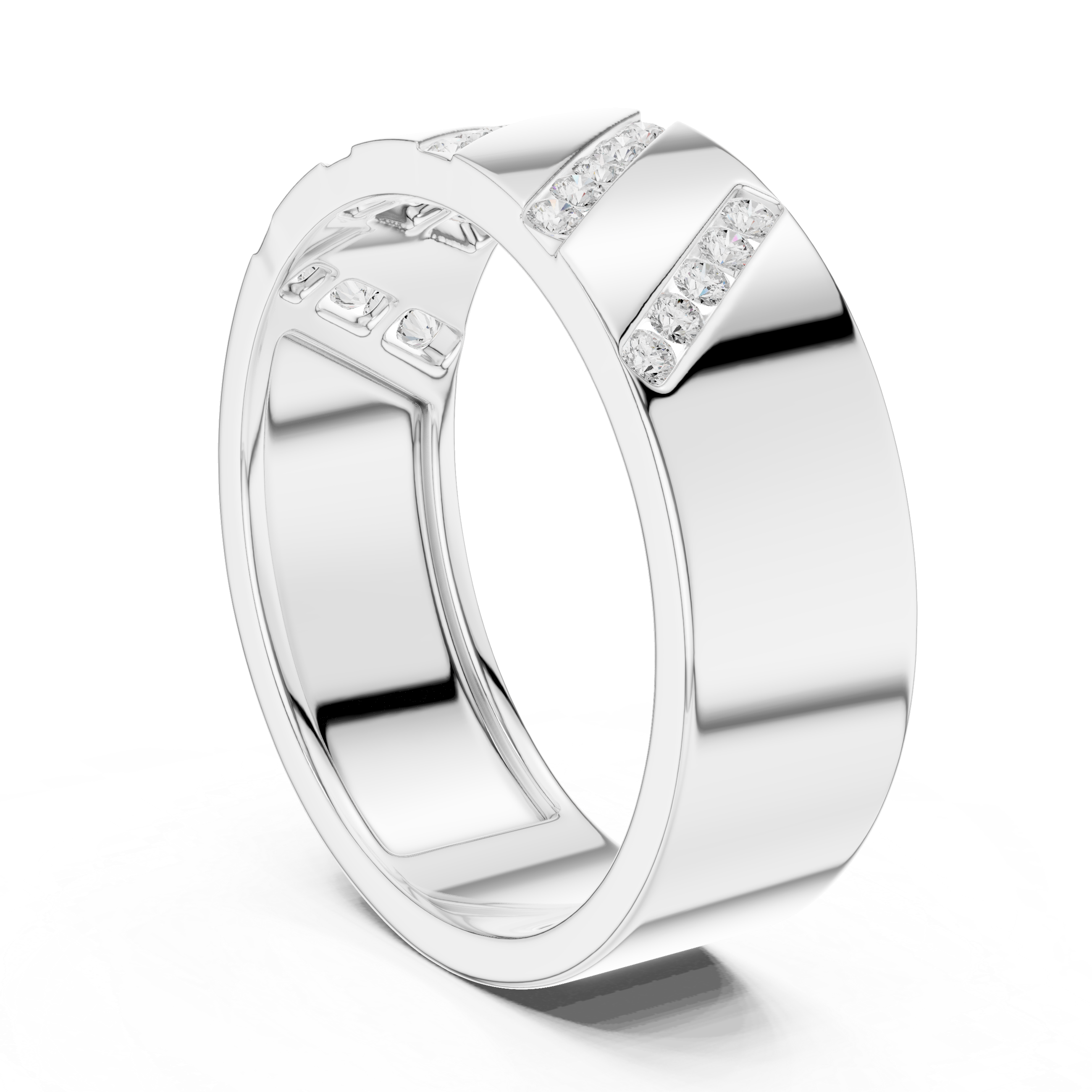 Diagonal Channel Diamond Band Ring