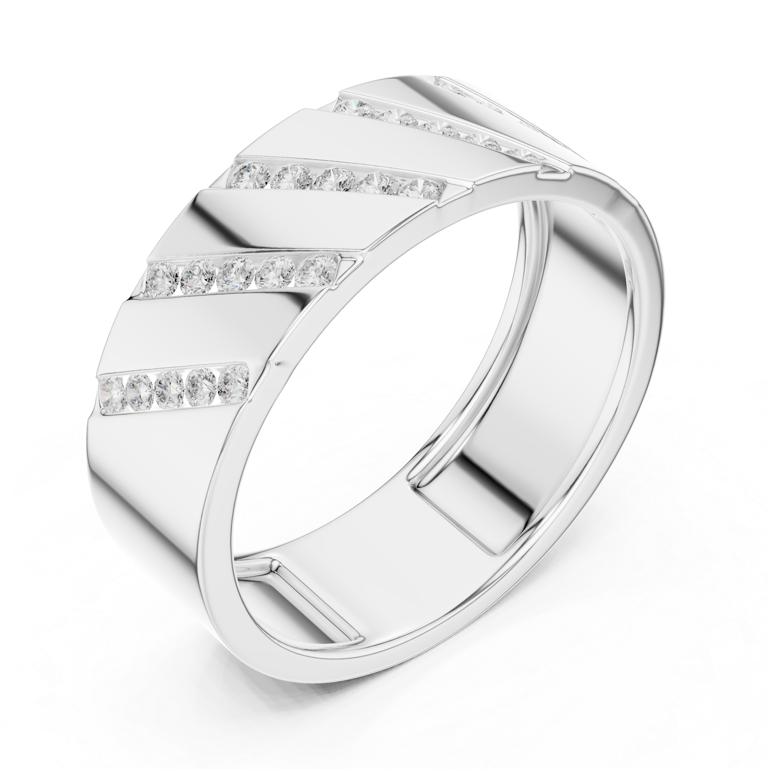 Diagonal Channel Diamond Band Ring