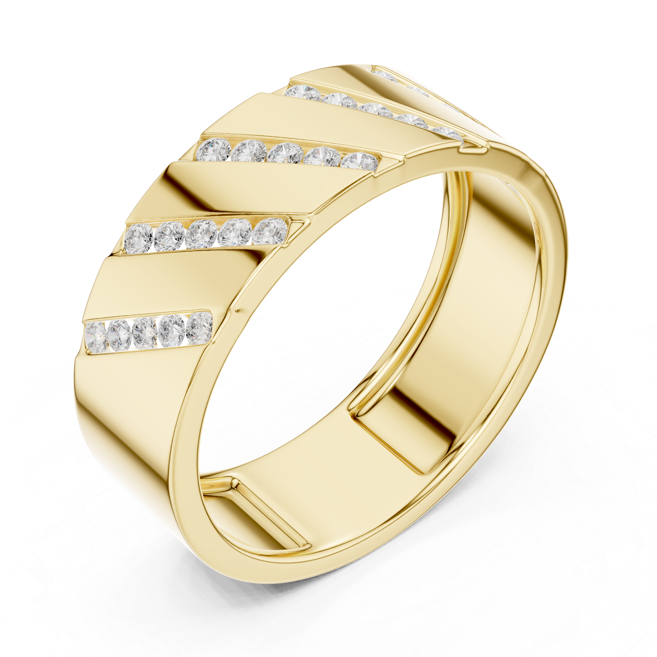 Diagonal Channel Diamond Band Ring