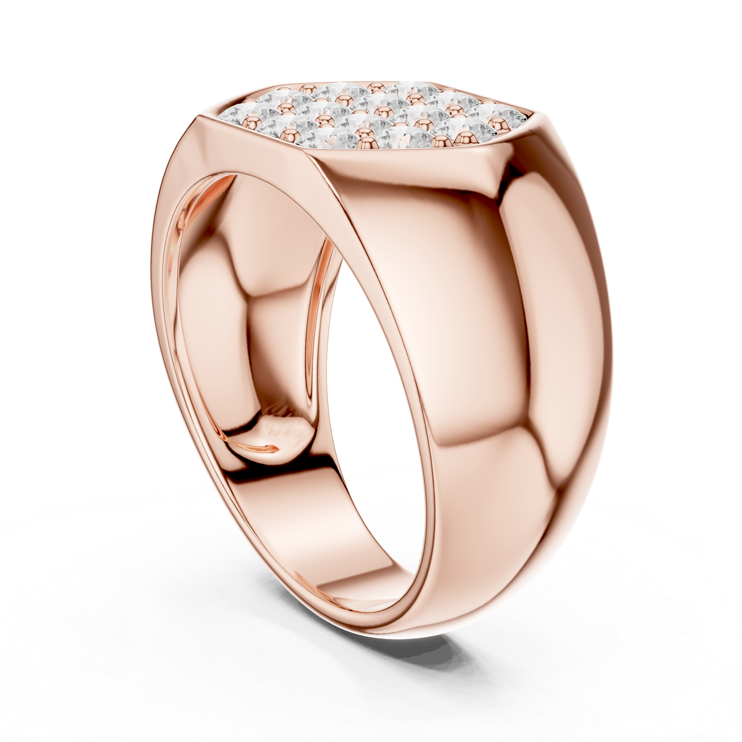 Round Diamond Cluster Signet Ring with Pavé Setting