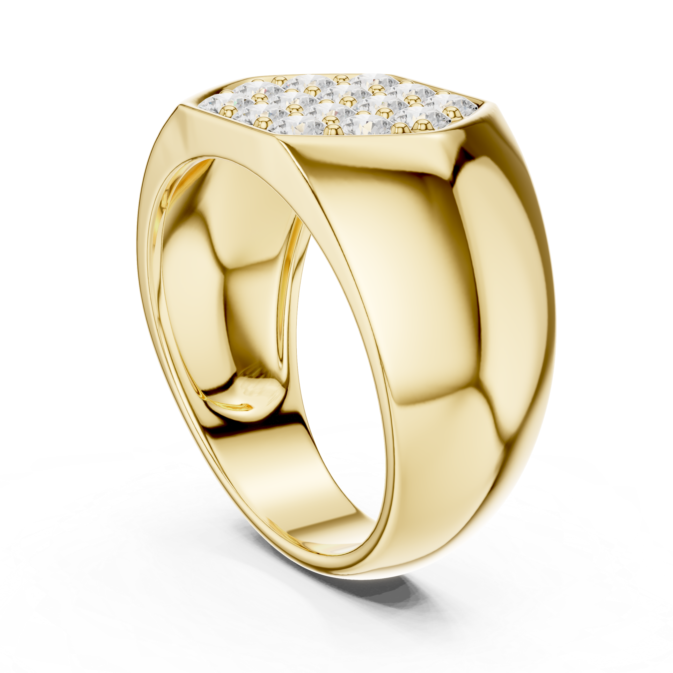 Round Diamond Cluster Signet Ring with Pavé Setting