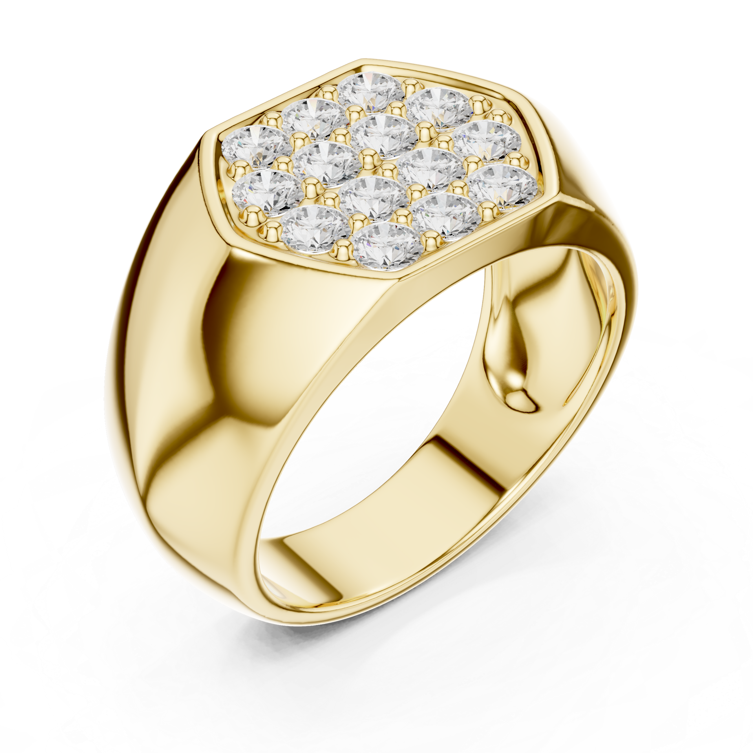Luxury Hexagon Diamond Signet Ring for Men – Pavé Round Diamond Gold Pinky Ring