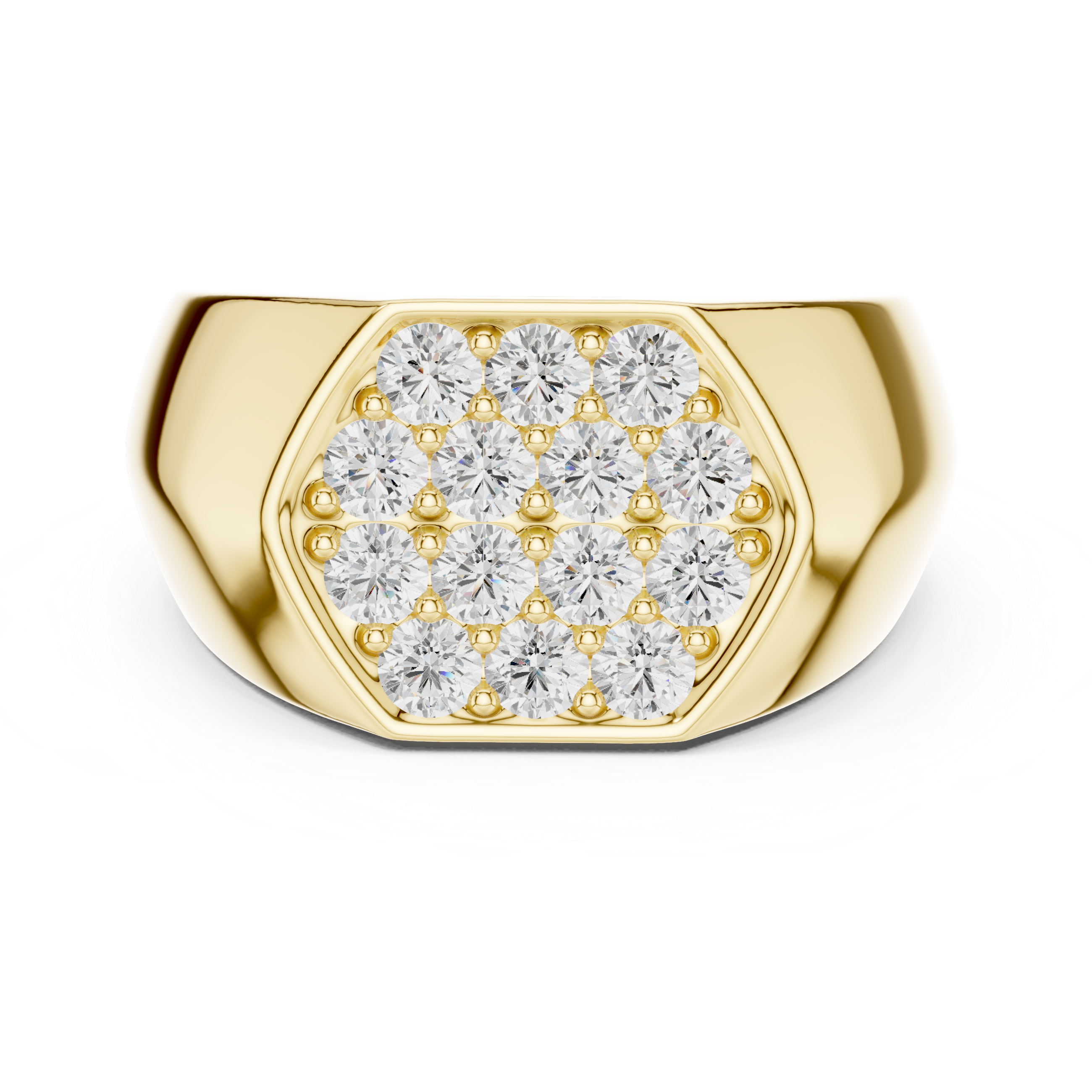 Luxury Hexagon Diamond Signet Ring for Men – Pavé Round Diamond Gold Pinky Ring