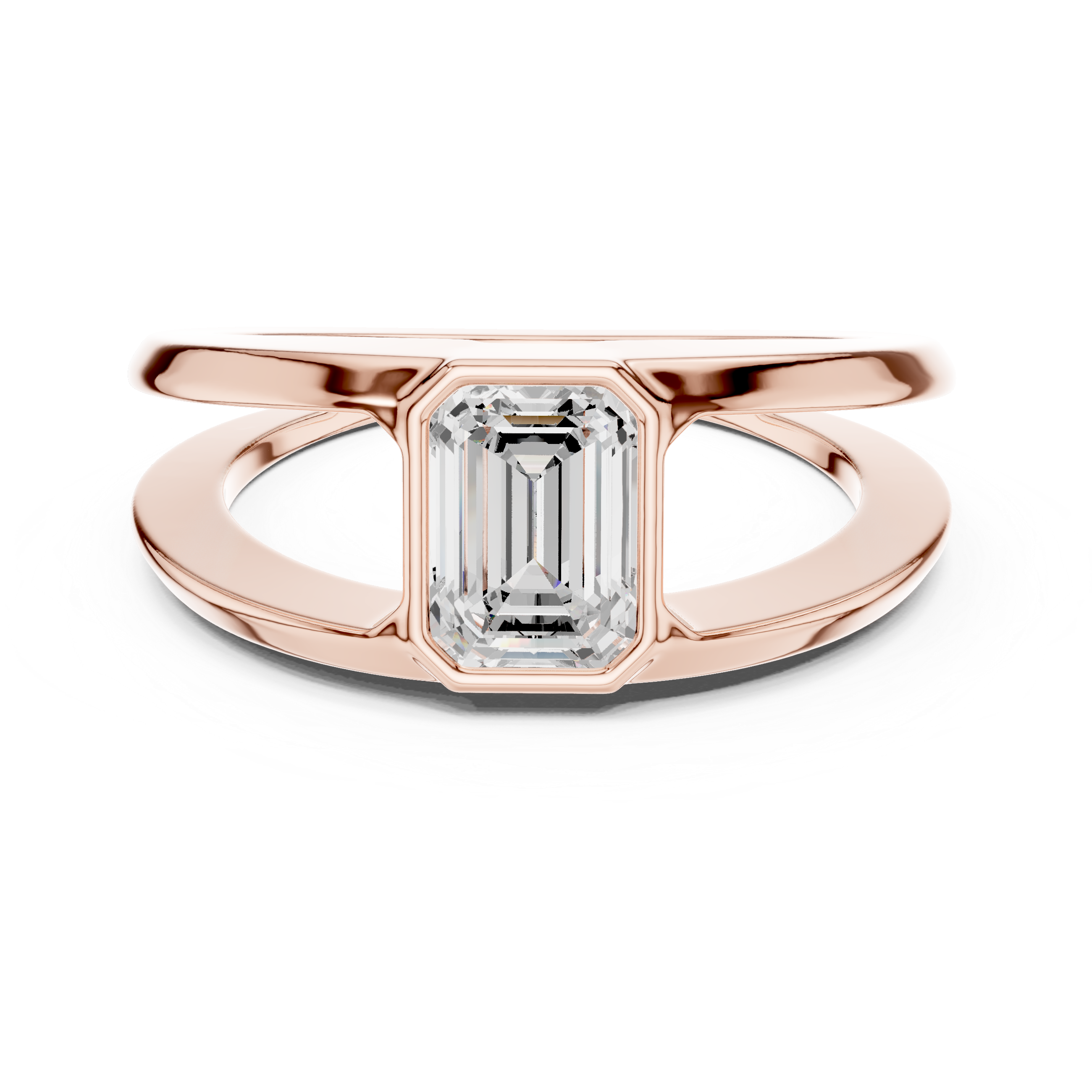 Emerald Cut Bezel Set Open Band Ring