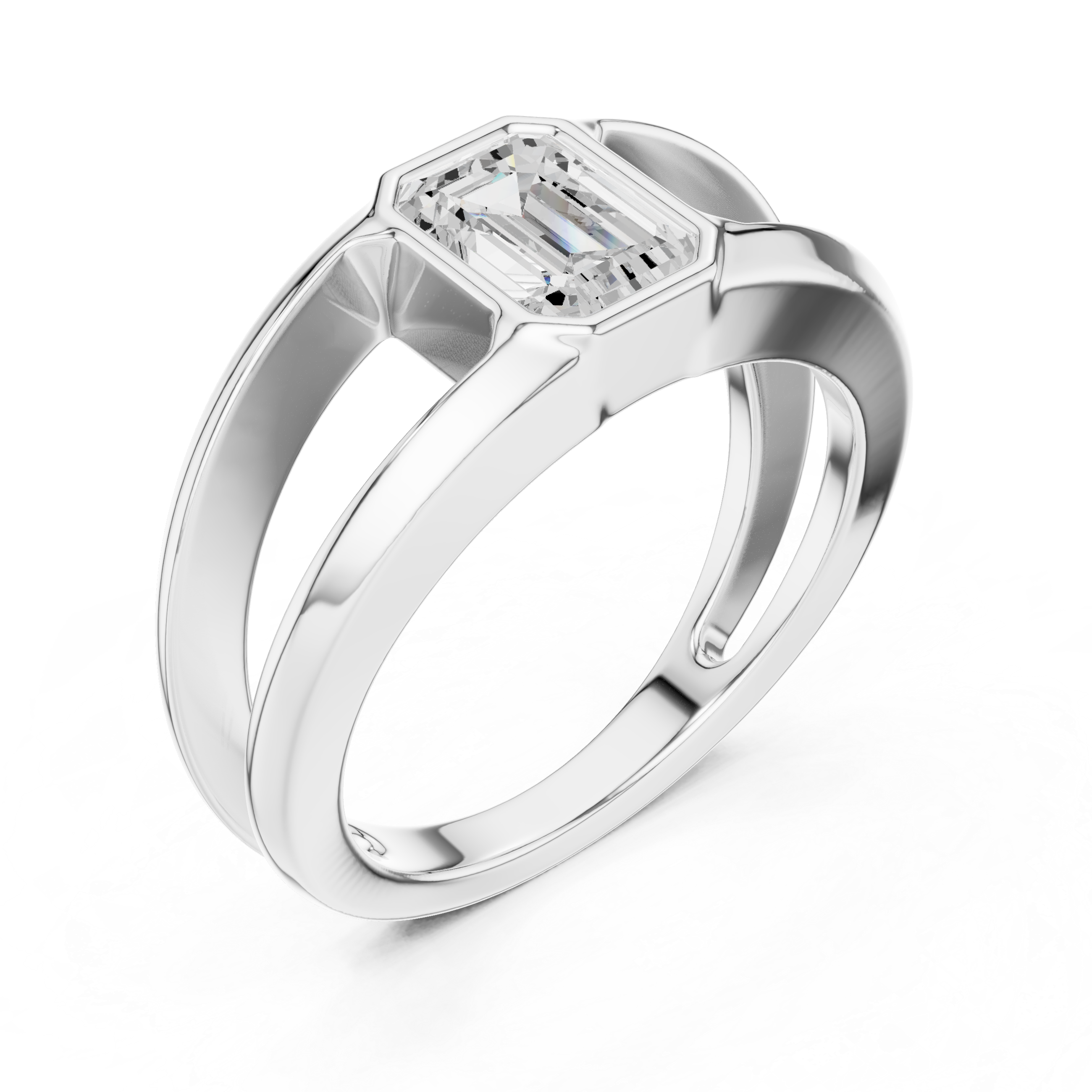Emerald Cut Bezel Set Open Band Ring