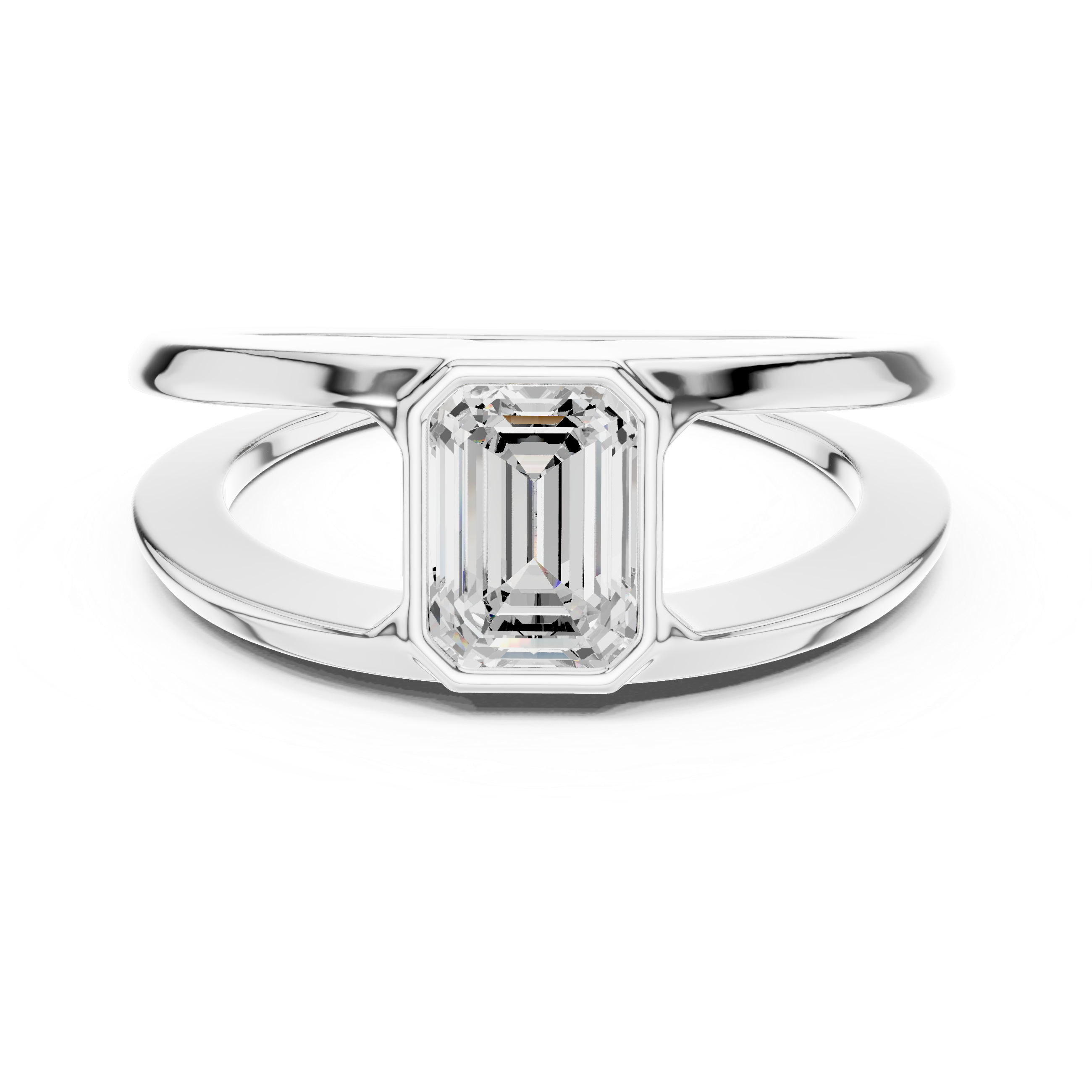 Emerald Cut Bezel Set Open Band Ring