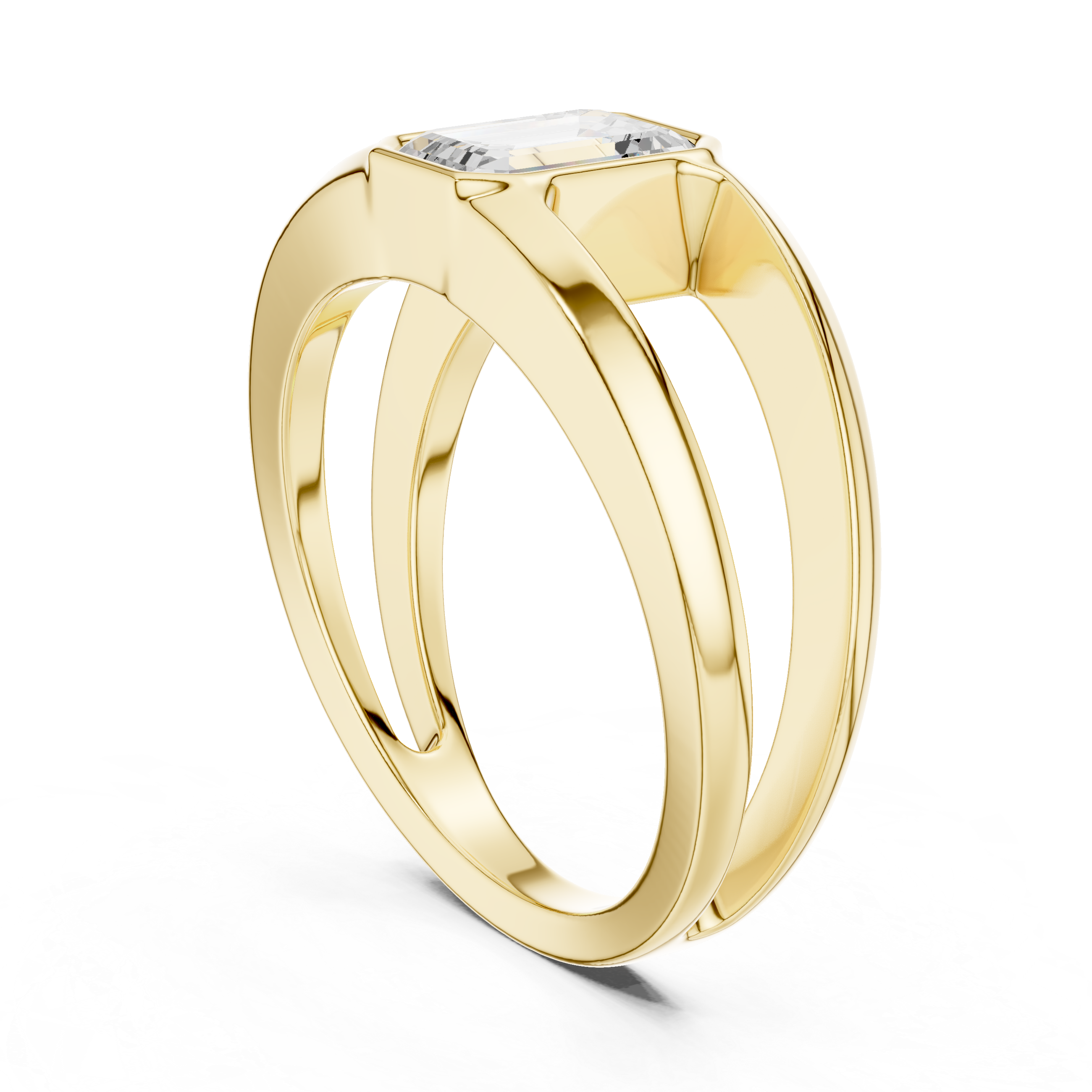 Emerald Cut Bezel Set Open Band Ring