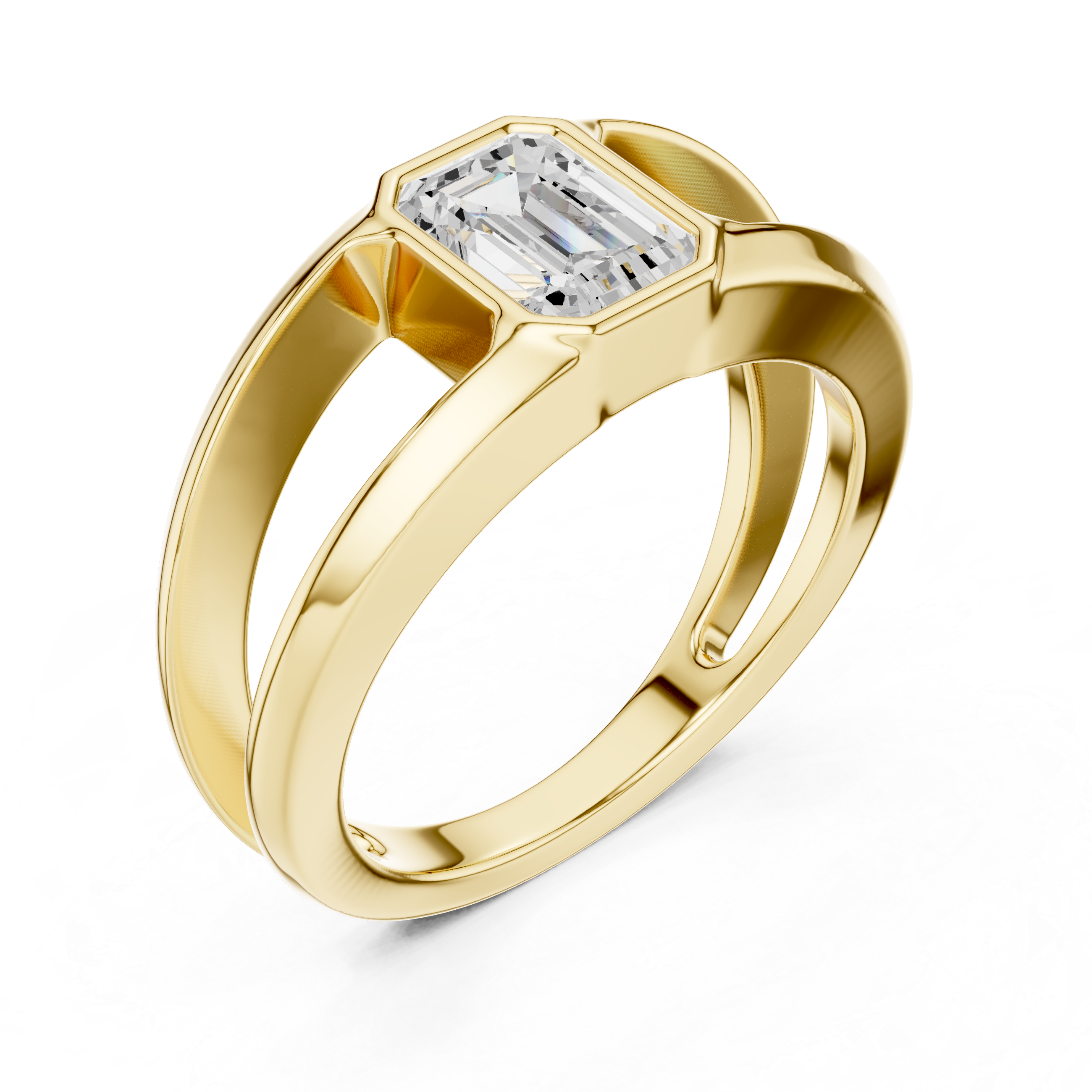 Emerald Cut Bezel Set Open Band Ring