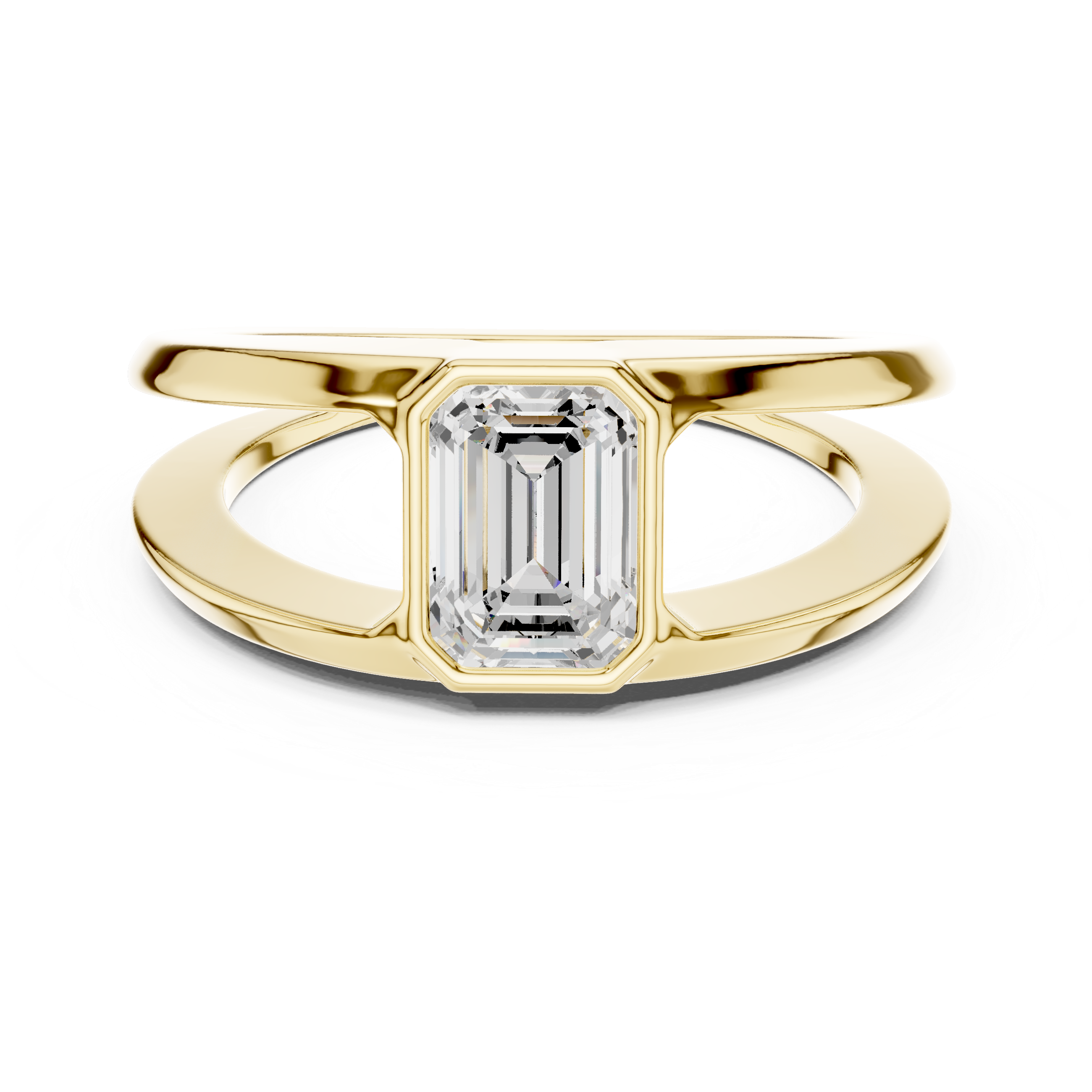 Emerald Cut Bezel Set Open Band Ring