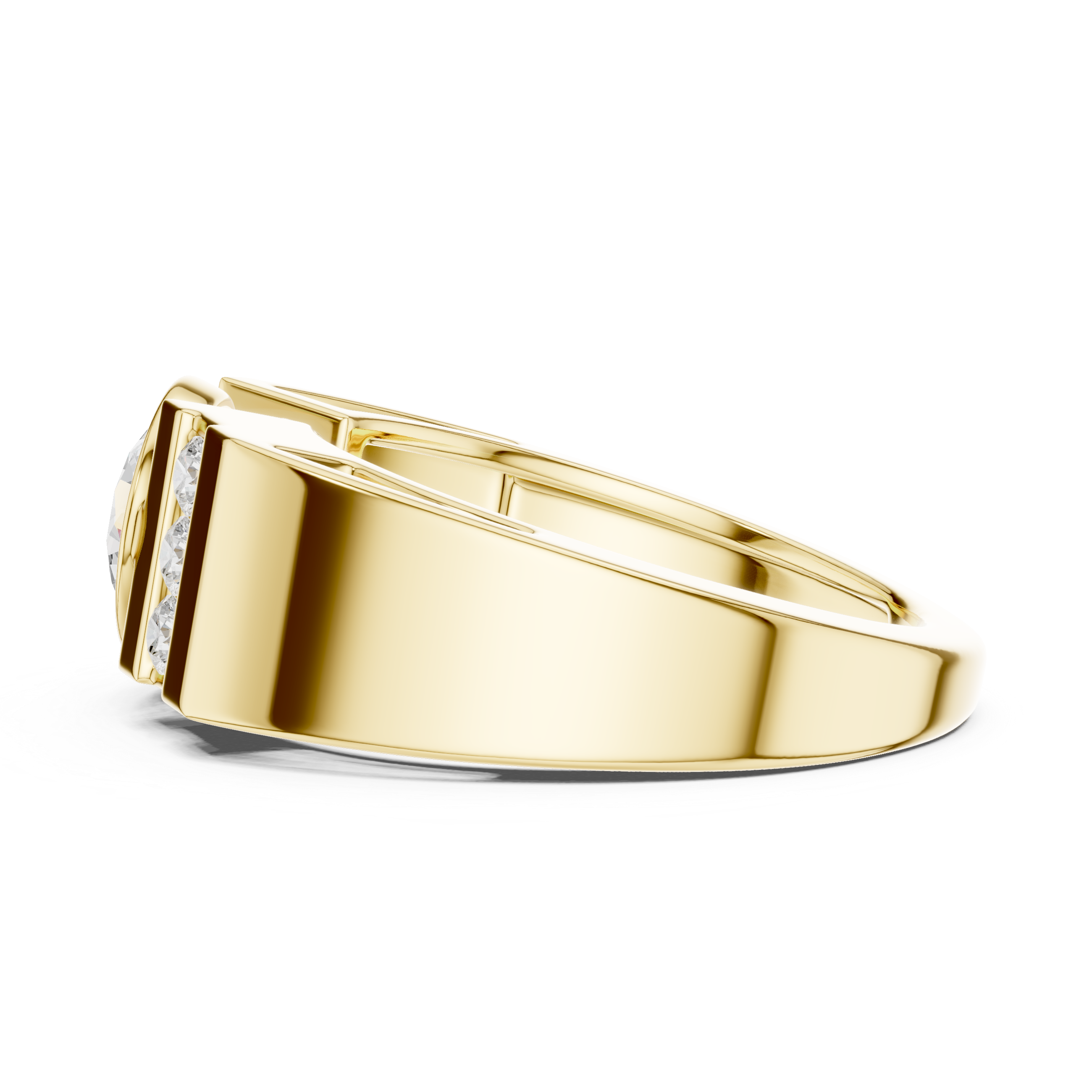 Round Cut Bezel Set Men’s Ring with Side Channel Diamonds