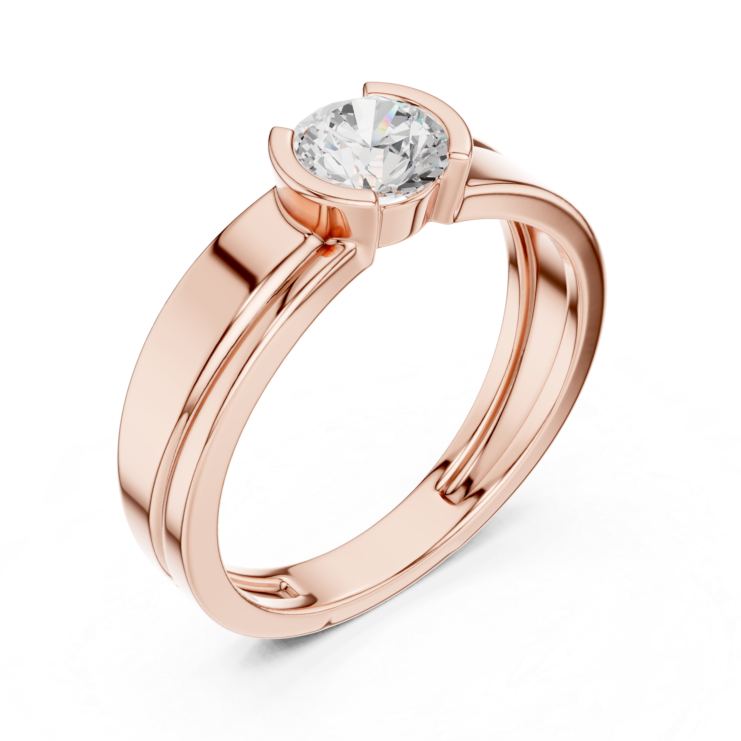 Round Cut Minimal Prong Set Men’s Ring with Split Band Detail
