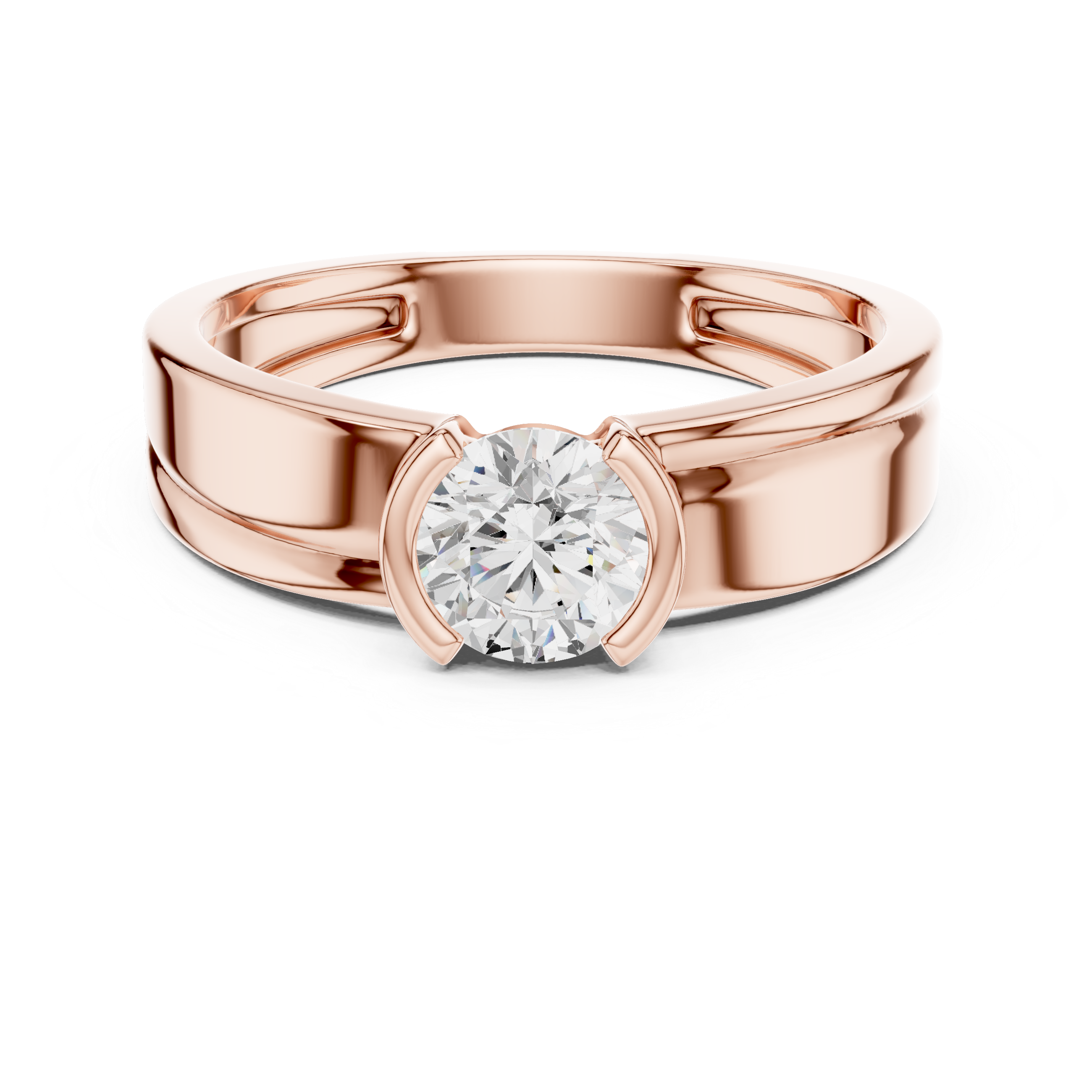 Round Cut Minimal Prong Set Men’s Ring with Split Band Detail