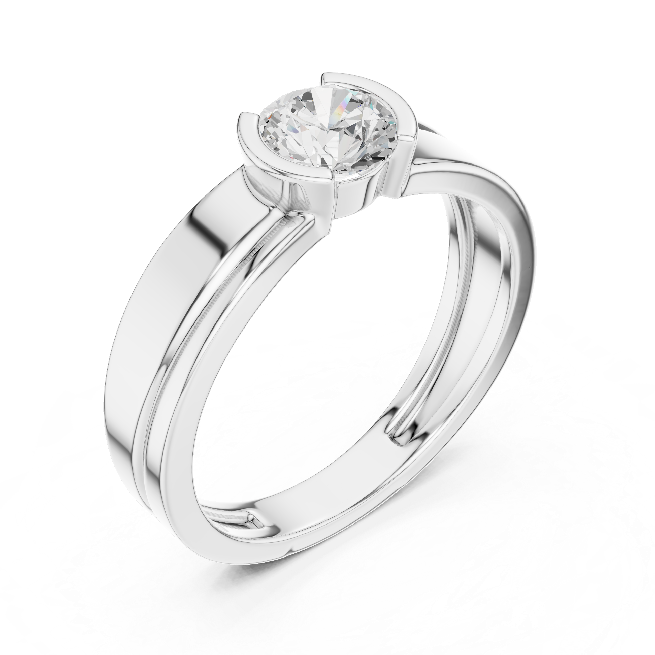 Round Cut Minimal Prong Set Men’s Ring with Split Band Detail